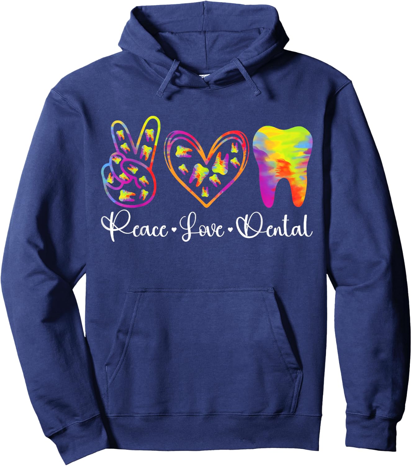Peace Love Dental Tie Dye Dentist Gifts Women Hoodie - Hoodie | Navy