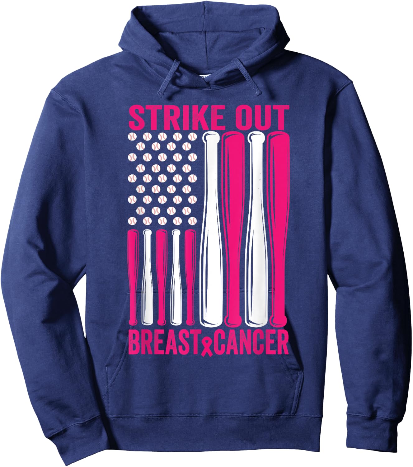 Strike Out Softball Breast Cancer Awareness Hoodie - Hoodie | Navy