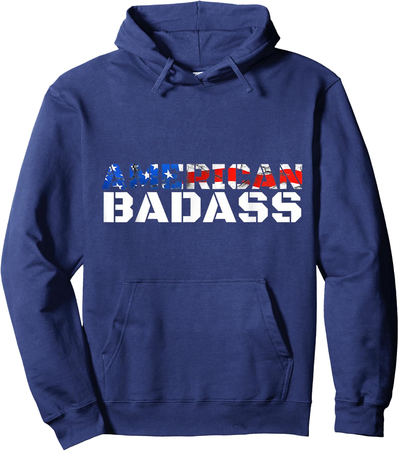 American Badass USA Flag Patriotic Distressed Hoodie - Hoodie | Navy