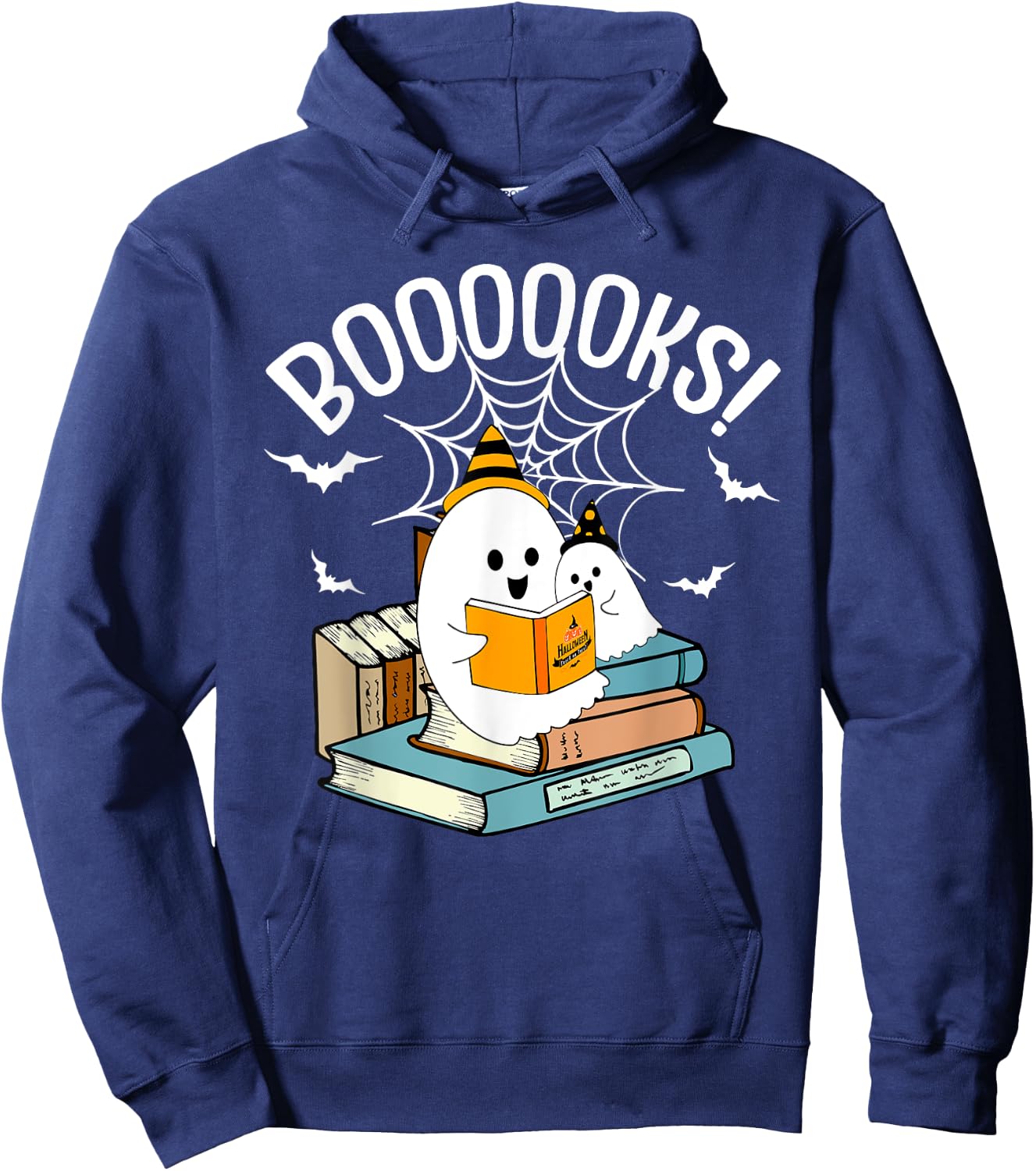 Booooks Ghost Read Books Halloween Funny Hoodie - Hoodie | Navy
