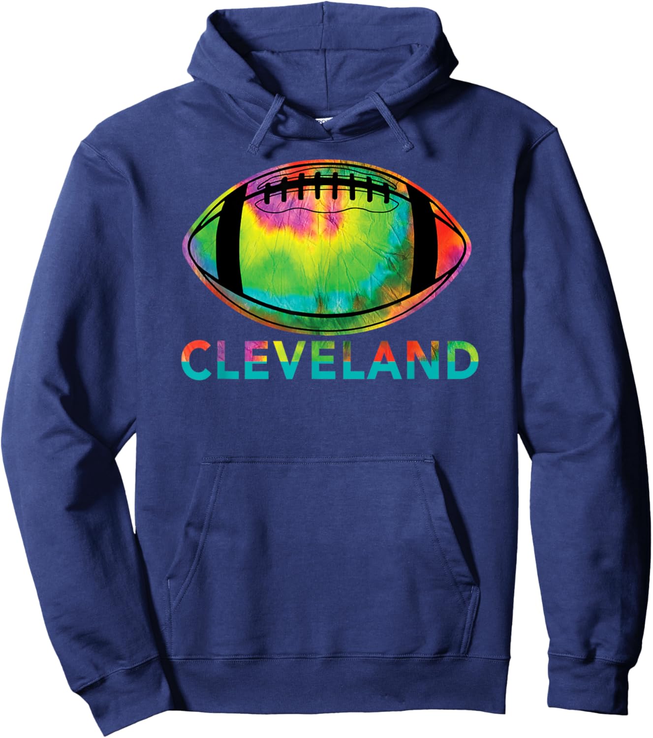 Tie Dye Football Cleveland Kids Cotton Blend , Black, S, Short Sleeve, , Modern Tie-Dye Design, Football Lifestyle, Sports, School, Celebration Hoodie - Hoodie | Navy