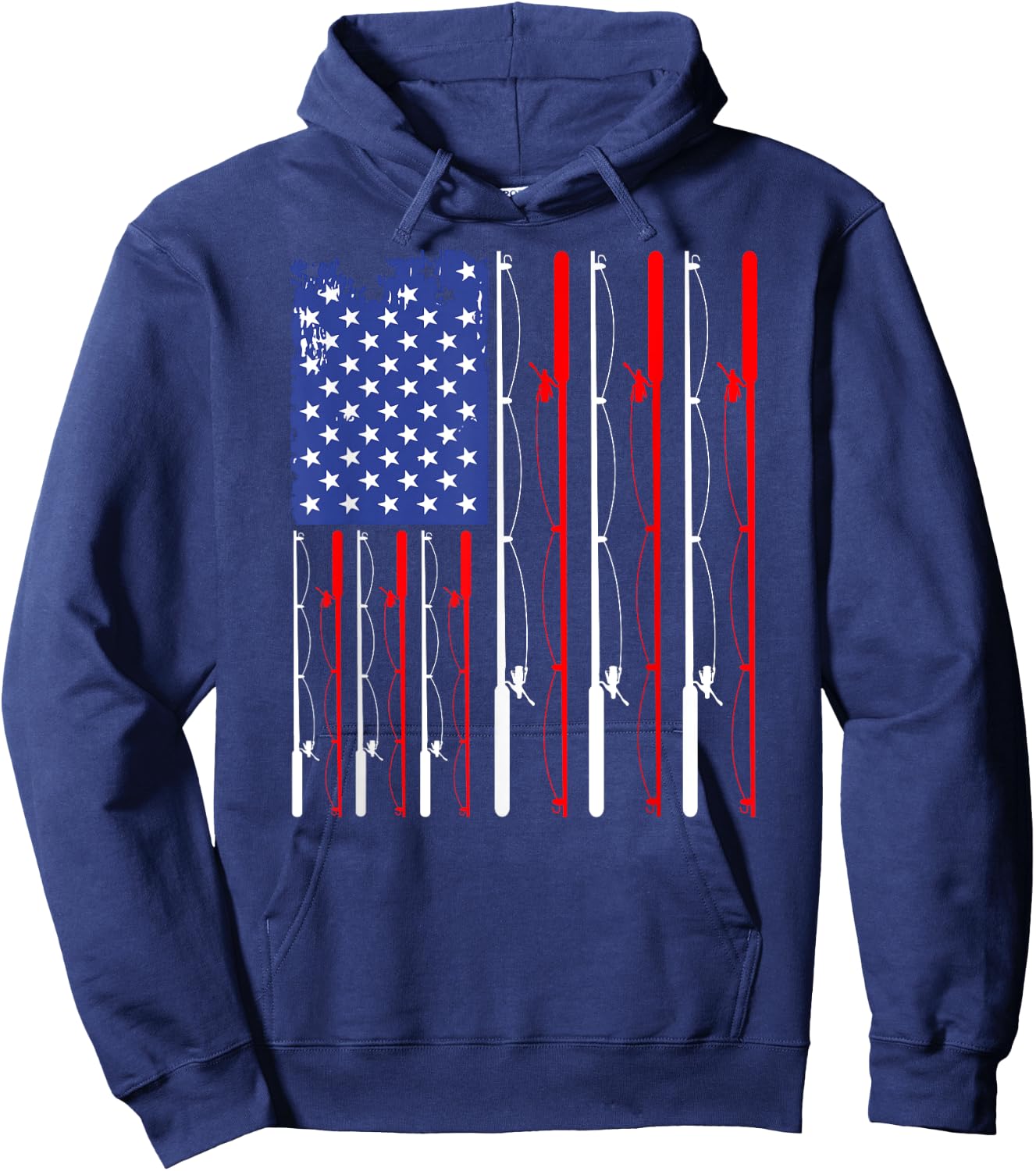 American Flag Fishing Rod Fishing Lover Hoodie - Hoodie | Navy