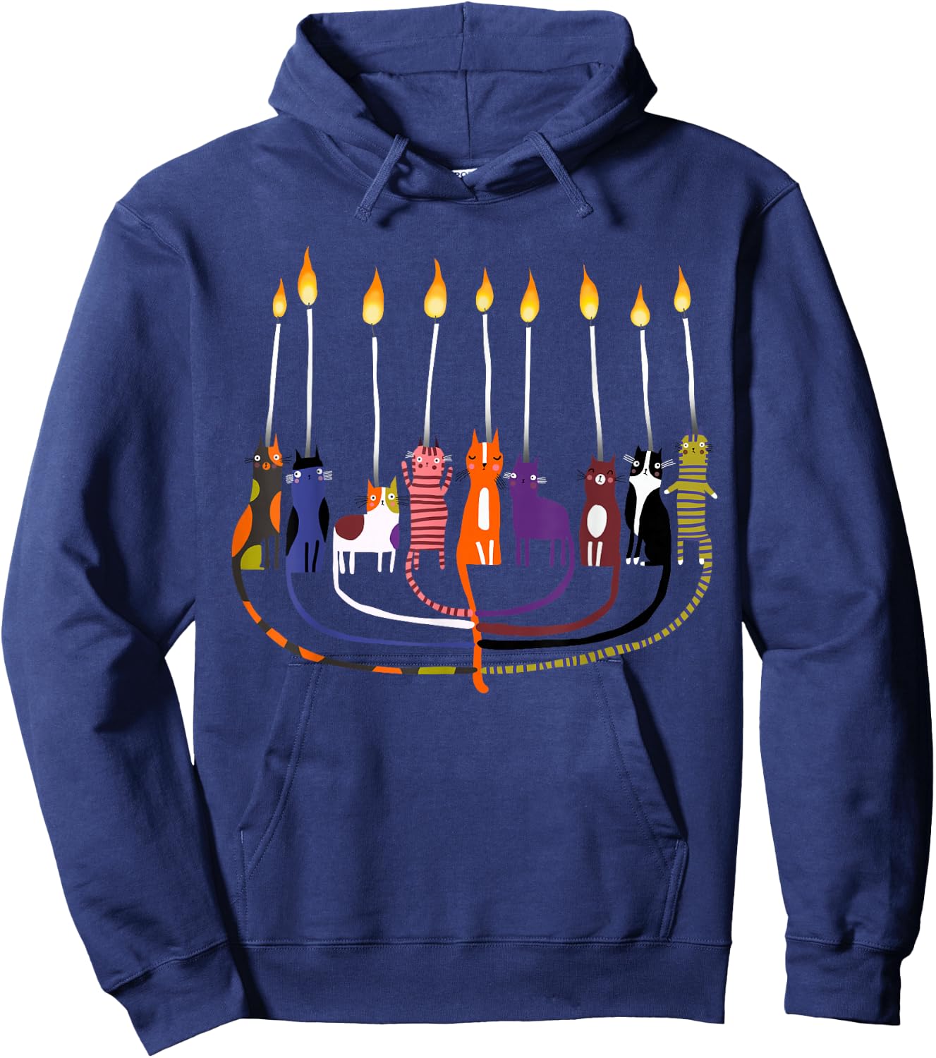 Funny Cat Menorah Hanukkah Hoodie - Hoodie | Navy