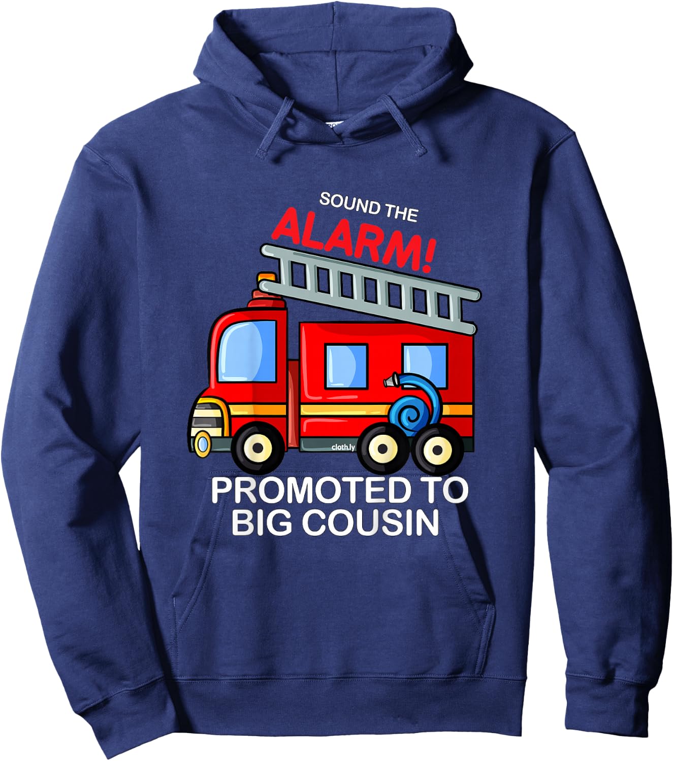 Kids Promoted to Big Cousin Boy Firetruck Hoodie - Hoodie | Navy