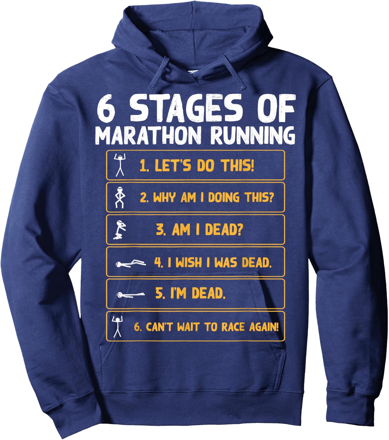 6 Stages Of Marathon Running - Marathon Runner Hoodie - Hoodie | Navy