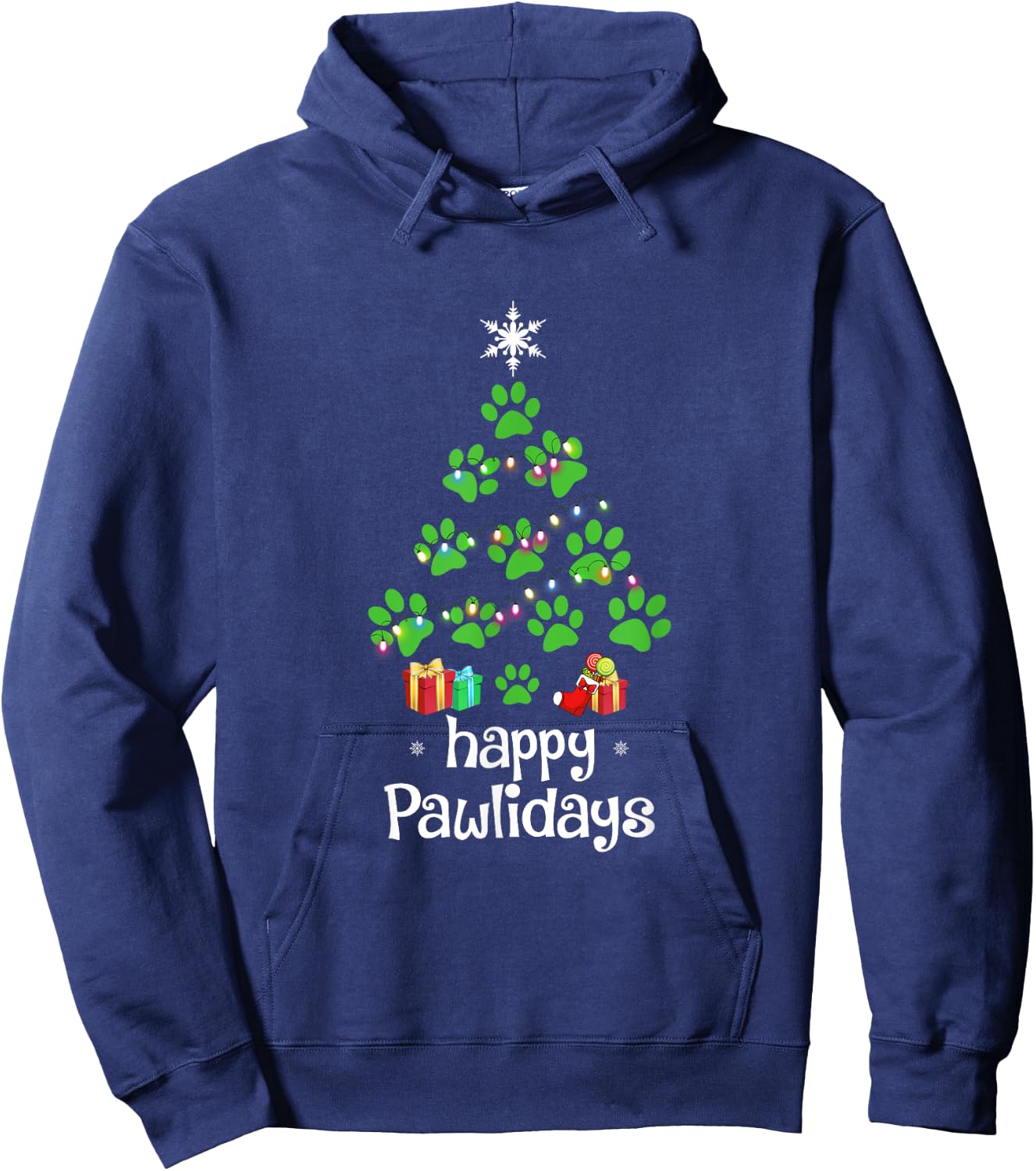 Happy Pawlidays Christmas Funny Paws Hoodie - Hoodie | Navy