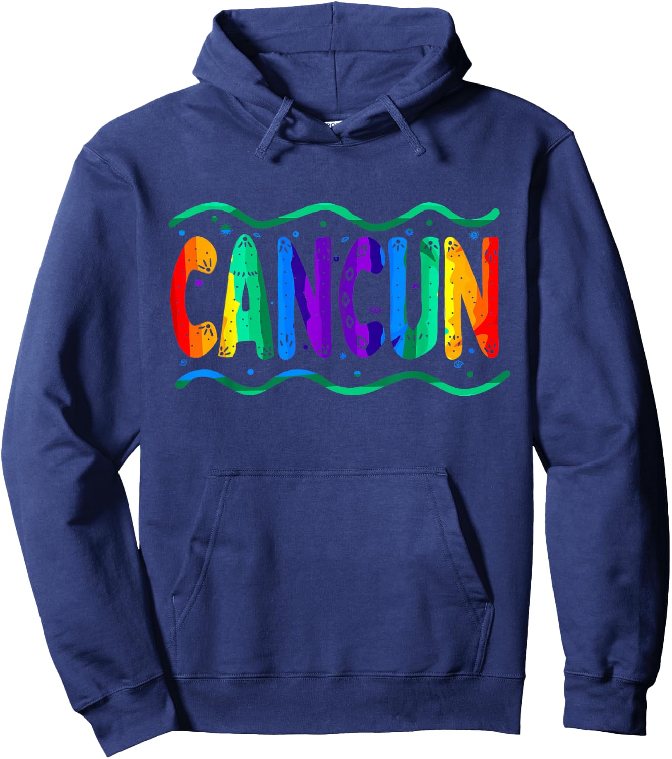 Rainbow Cancun Mexico Typography Ocean Waves Hoodie - Hoodie | Navy