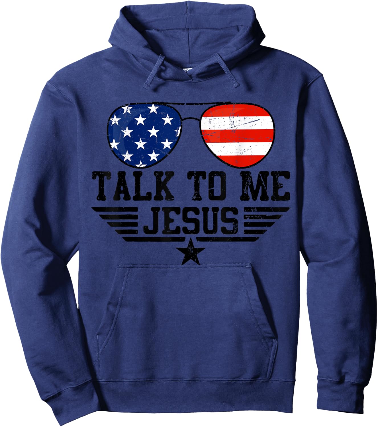 Talk To me Jesus Glasses Usa Flag Hoodie - Hoodie | Navy