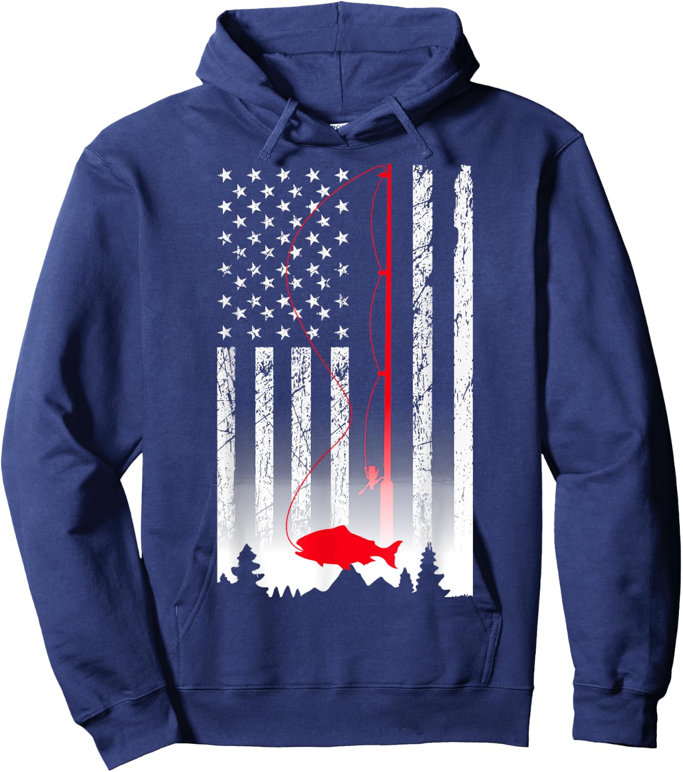 American Flag Fishing Rod USA Patriotic Lover Hoodie - Hoodie | Navy