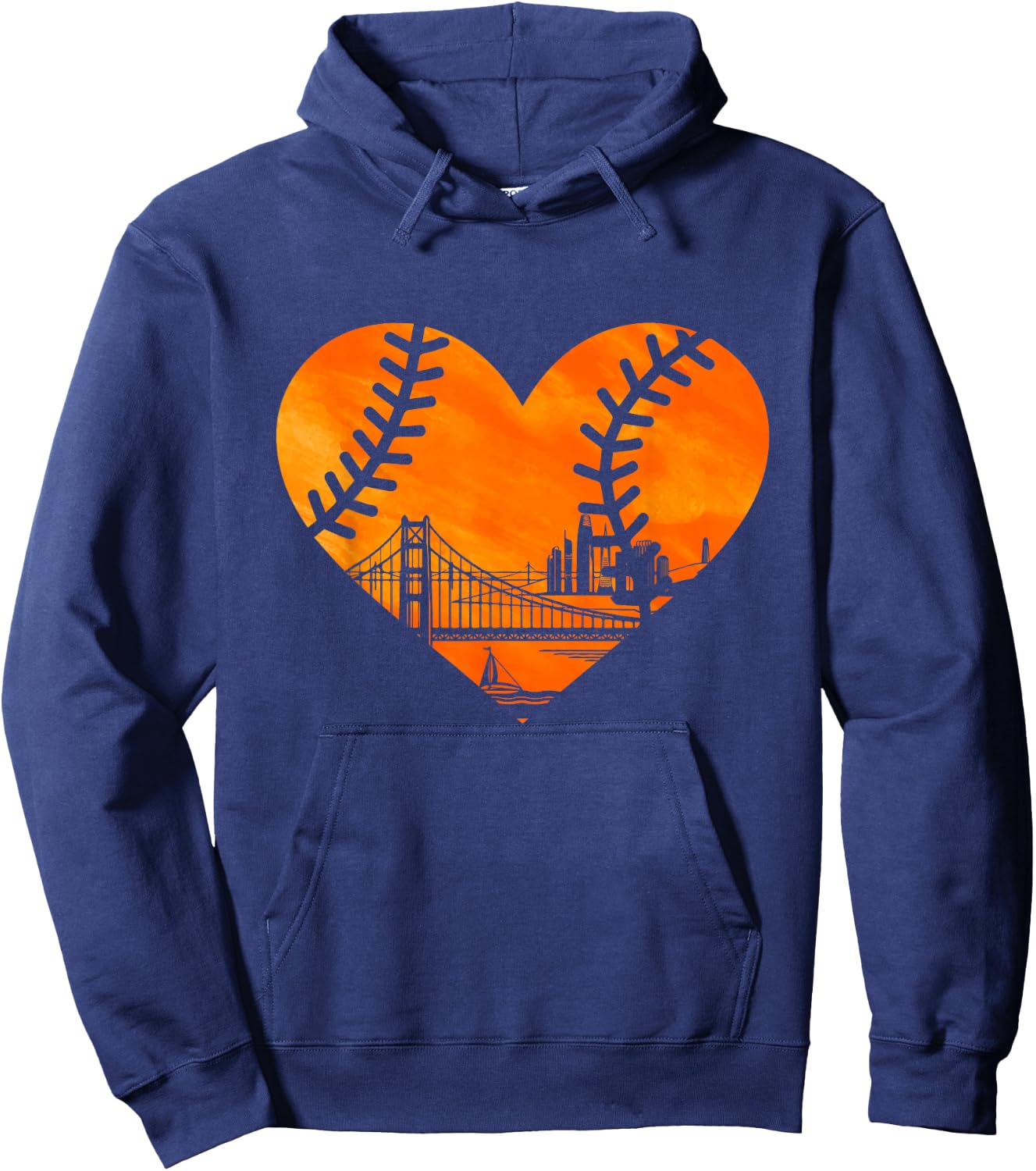 US State San Francisco Baseball Vintage Heart Hoodie - Hoodie | Navy