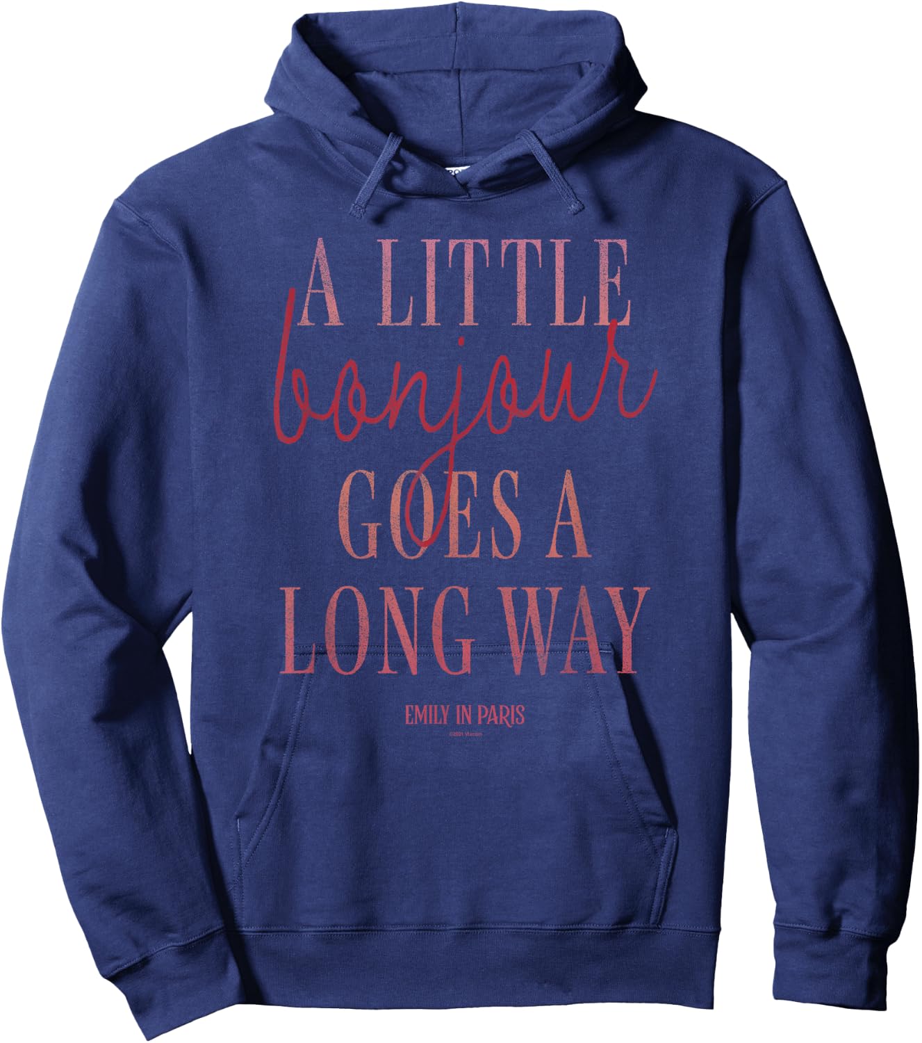 Emily In Paris A Little Bonjour Goes A Long Way Hoodie - Hoodie | Navy