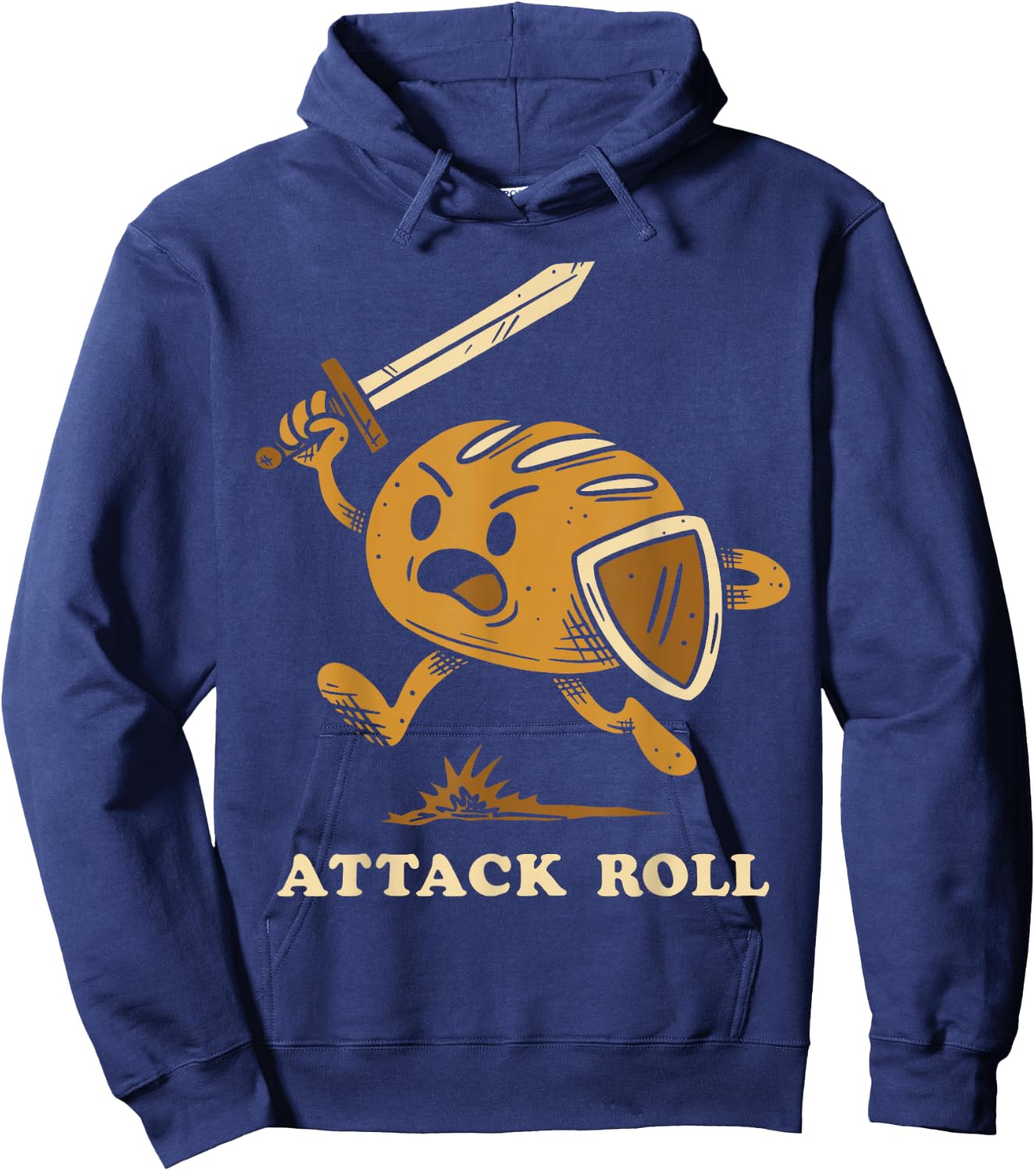 Attack Roll Funny Bread Warrior Fantasy Humor Hoodie - Hoodie | Navy