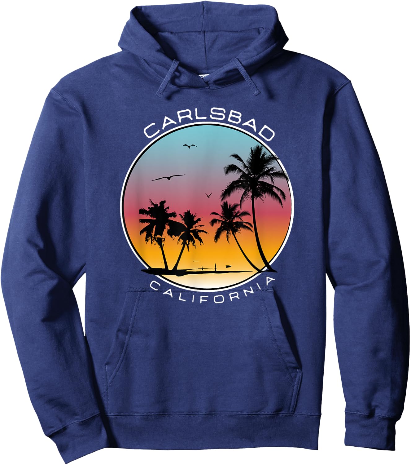 Carlsbad California Sunset Palm Tree Hoodie - Hoodie | Navy