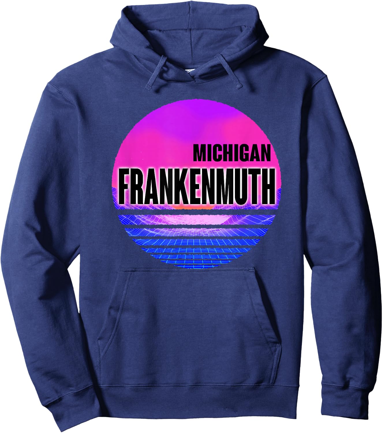 Vintage Frankenmuth Vaporwave Michigan Hoodie - Hoodie | Navy