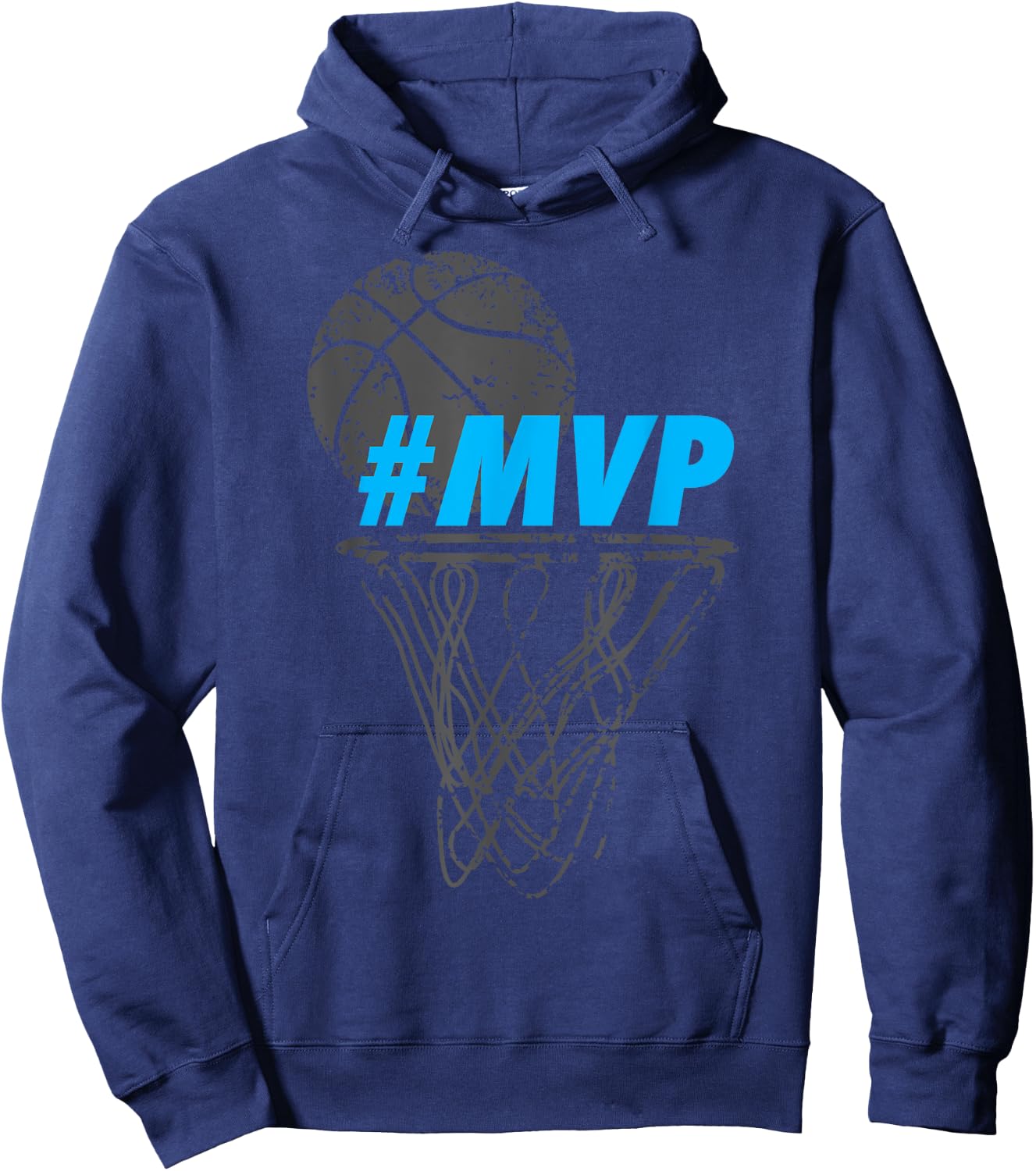 Trendy Graphic Basketball Hoop Hashtag MVP Hoodie - Hoodie | Navy