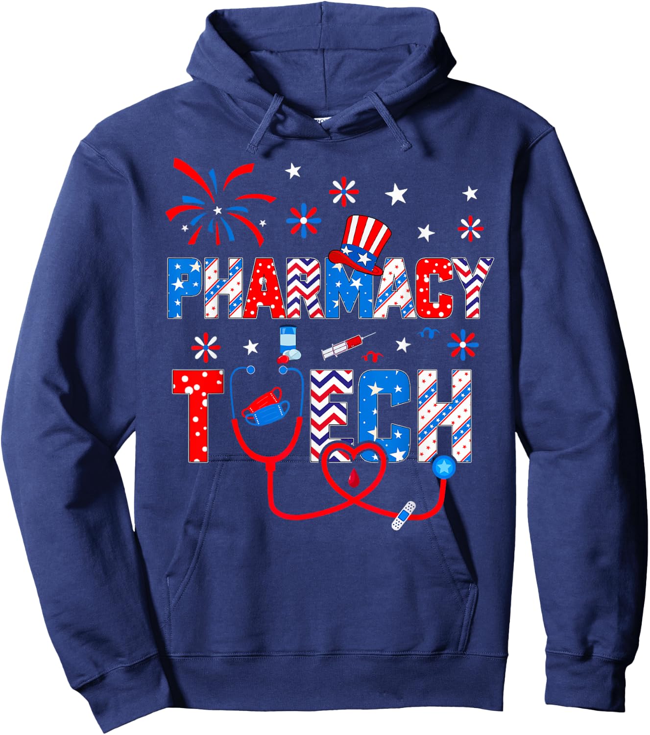 4th Of July Stethoscope Pharmacy Tech Nurse Hoodie - Hoodie | Navy