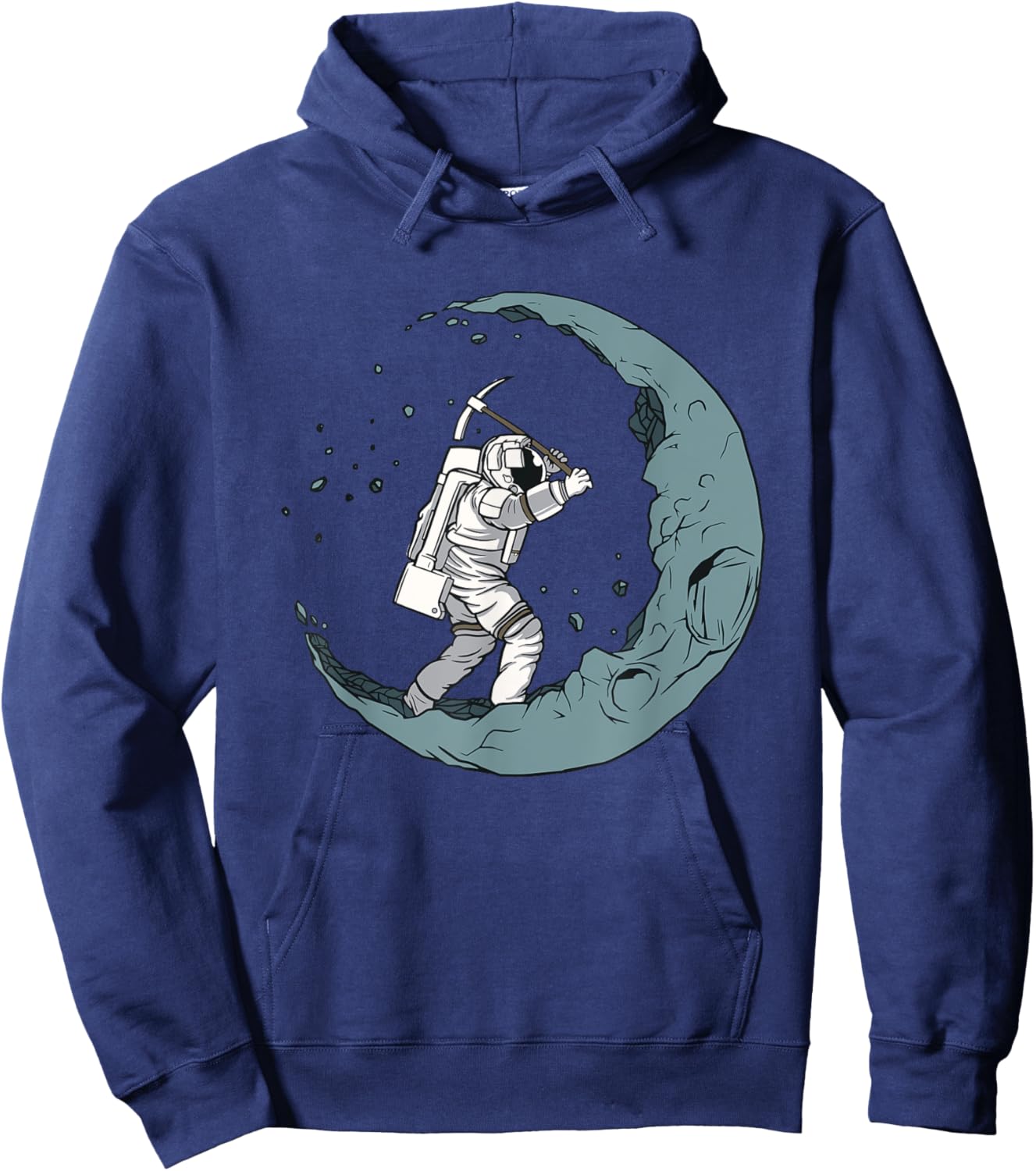 Astronaut Mining Moon With Pickaxe Graphic Hoodie - Hoodie | Navy