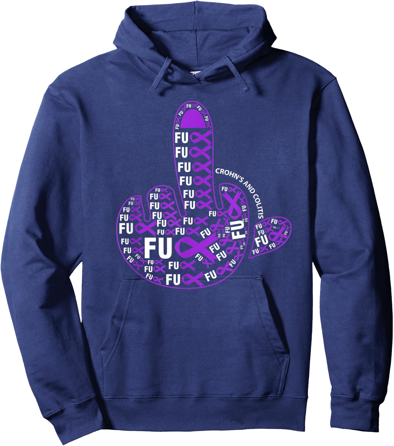 Fuck CROHN'S AND COLITIS Middle finger ribbon Hoodie - Hoodie | Navy