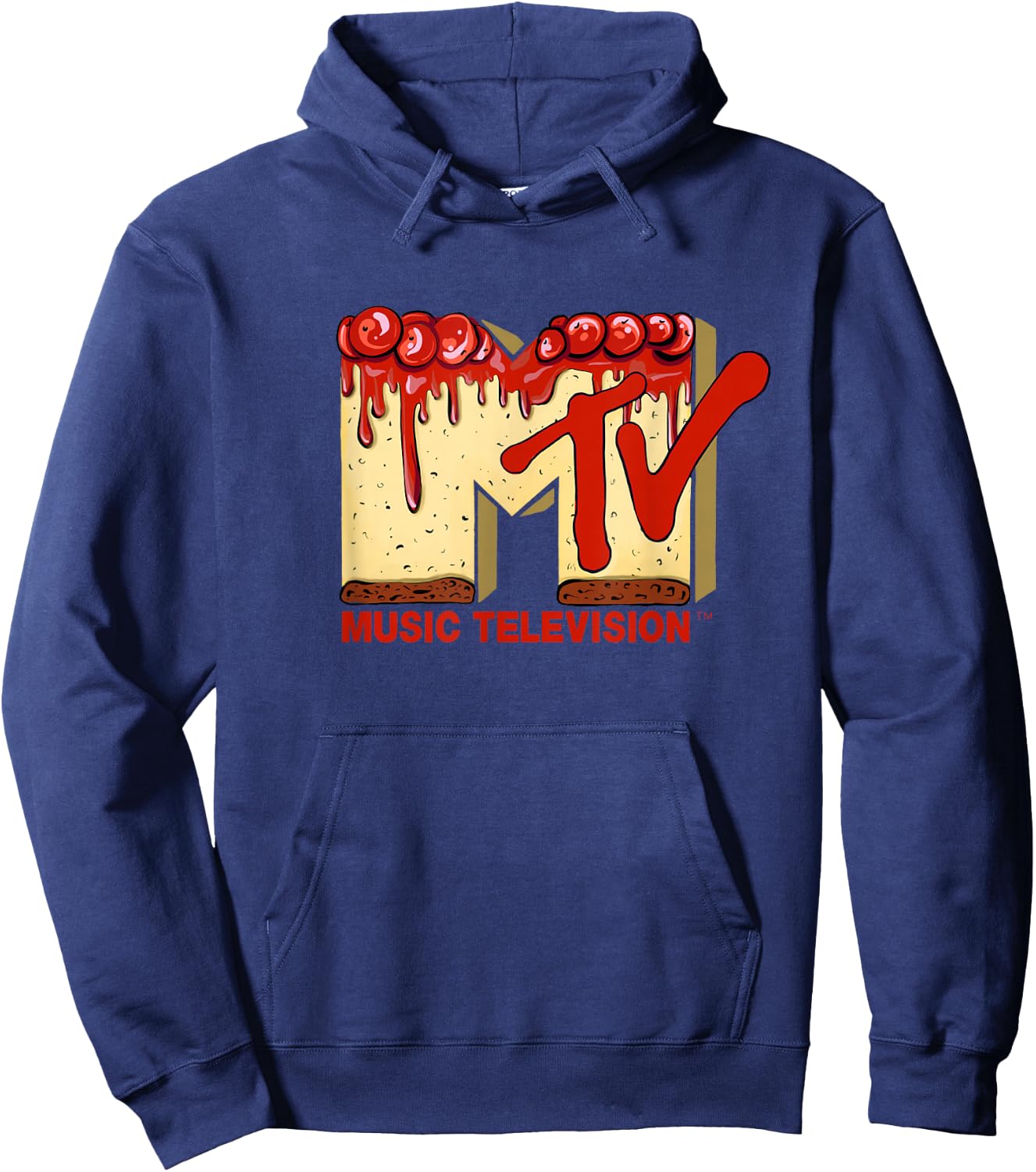 Original MTV Logo with a tasty cherry pie cake Hoodie - Hoodie | Navy