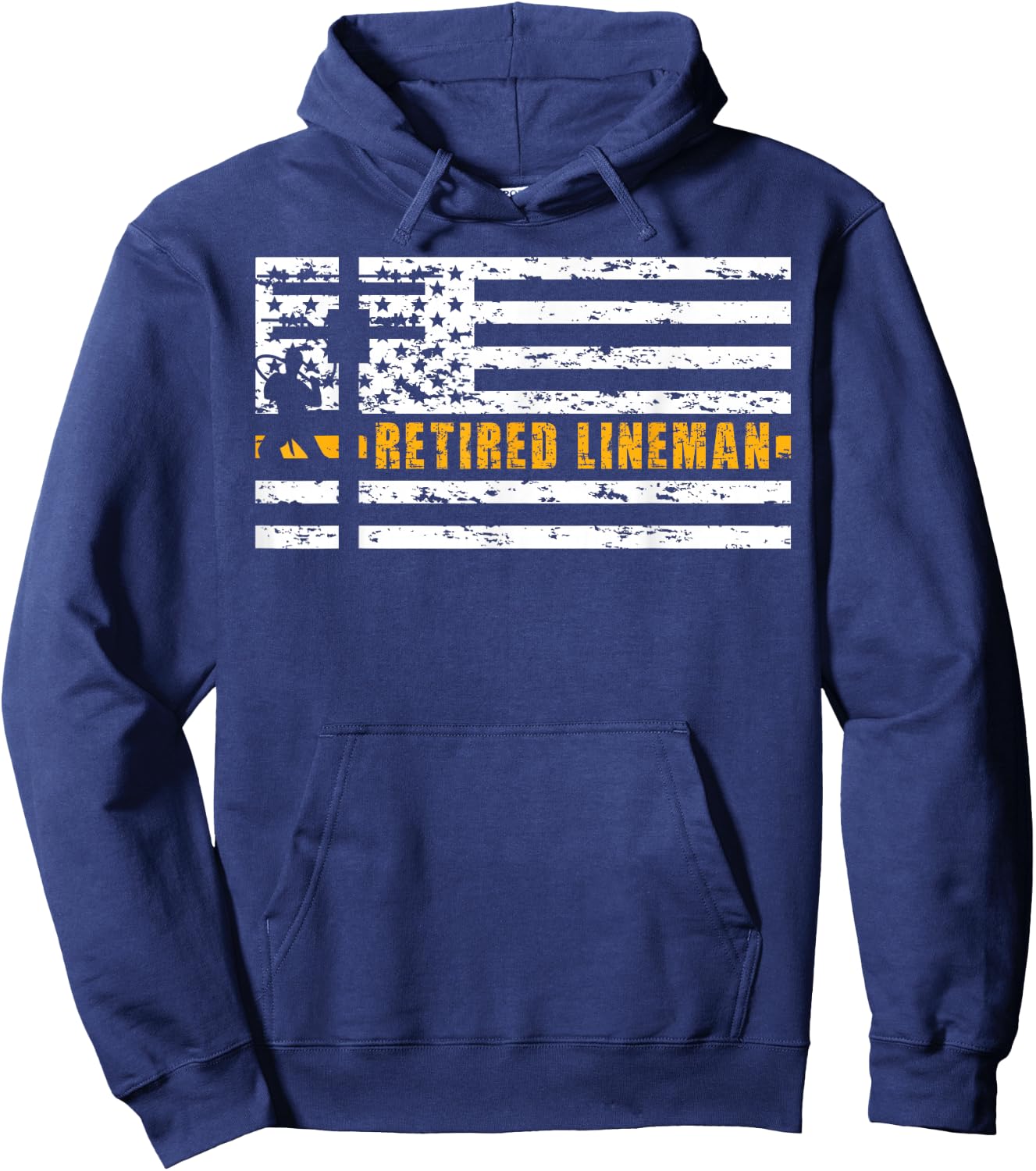 Retired Lineman Retirement American Flag Hoodie - Hoodie | Navy