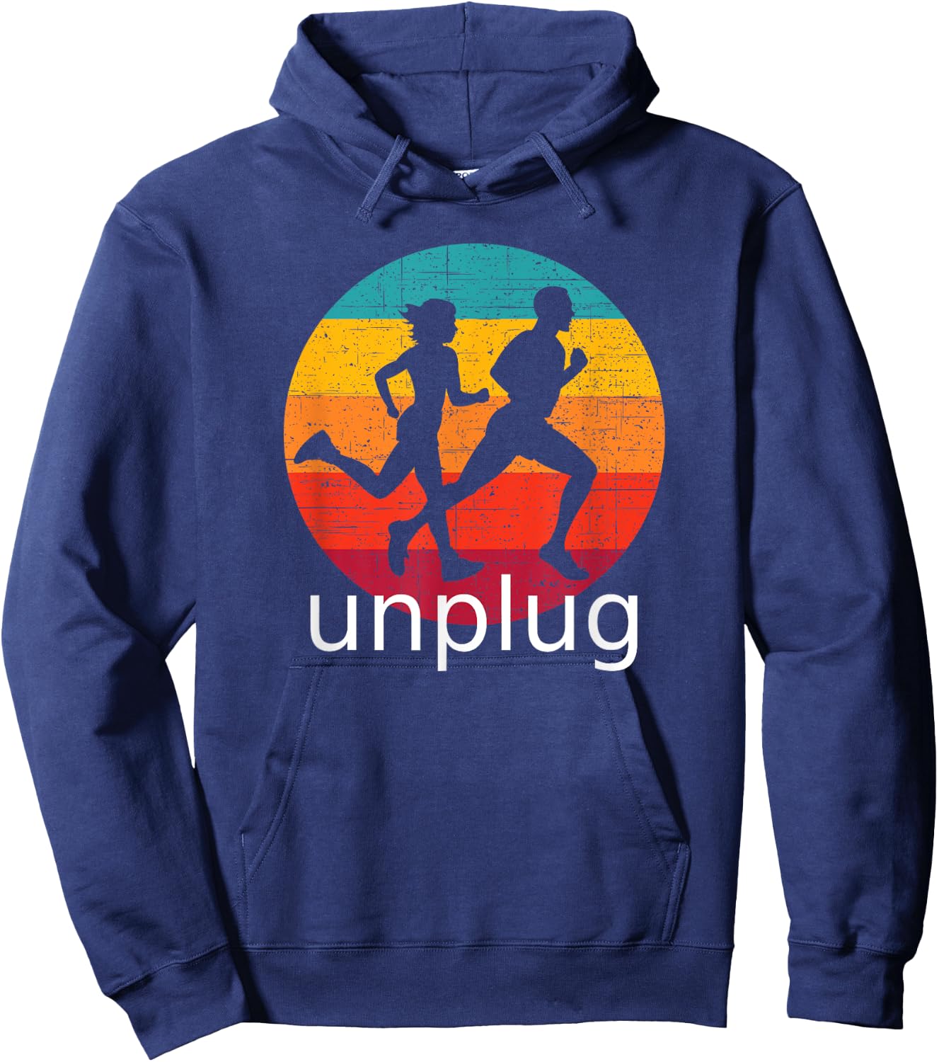 Vintage Running Unplug over Retro Sunset Hoodie - Hoodie | Navy