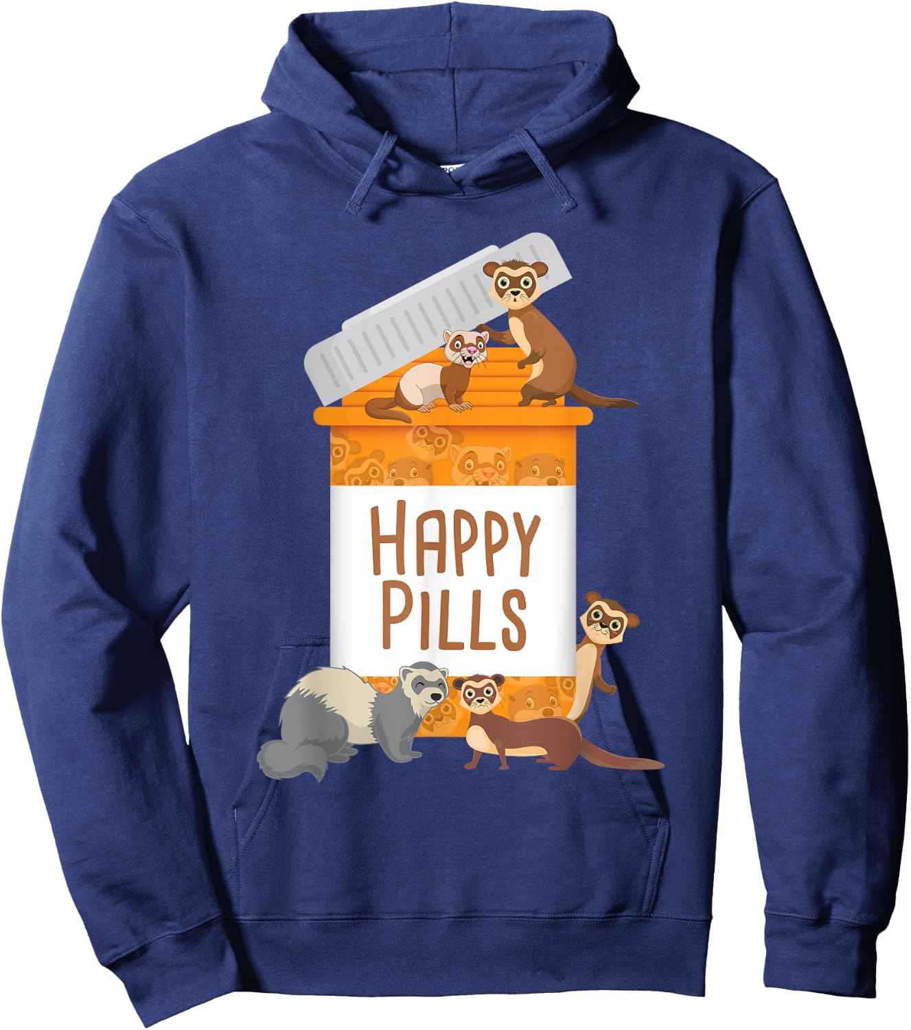 Happy Pills - Ferret Zoo Animal Lover Pet Owner Hoodie - Hoodie | Navy
