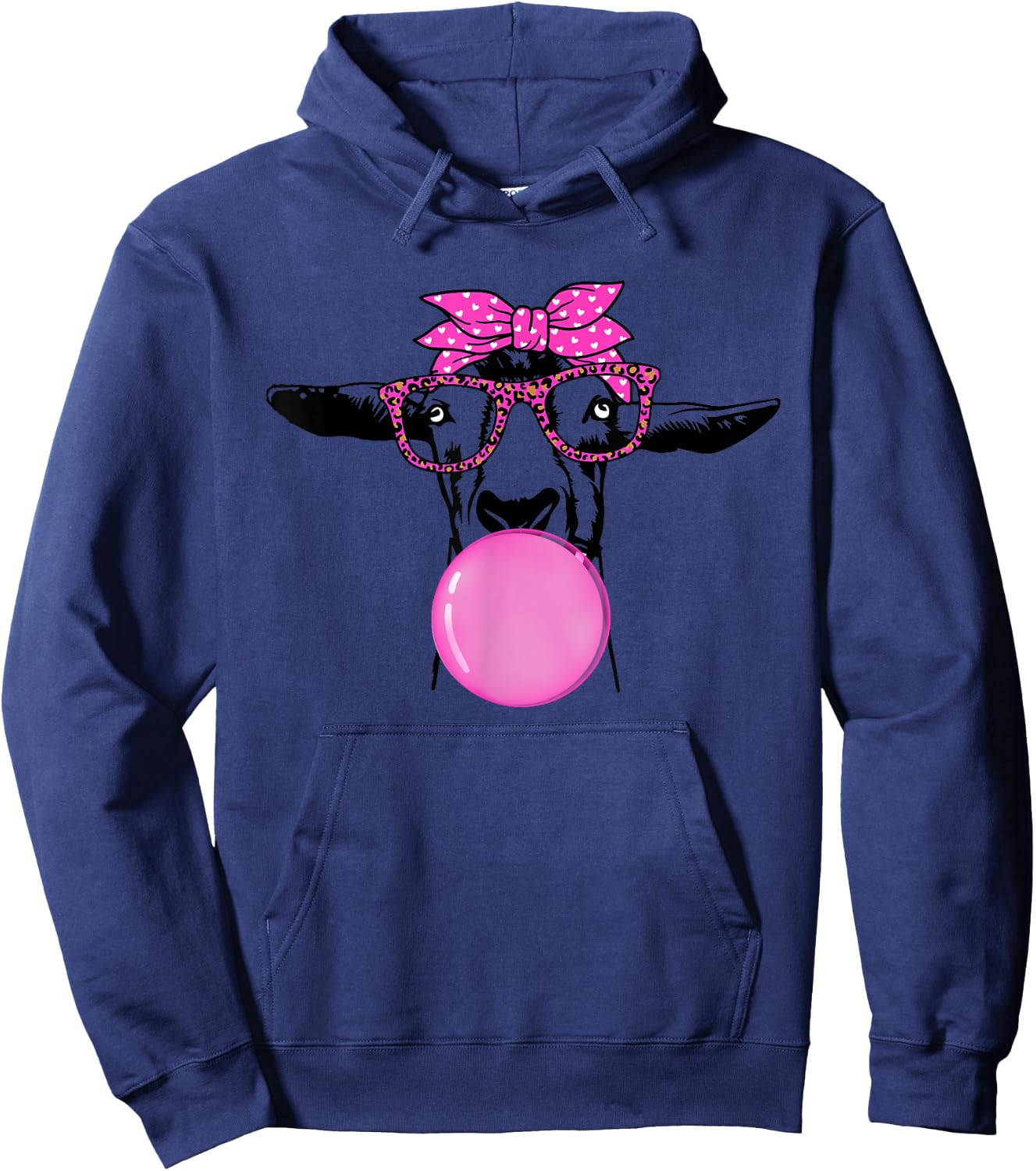 Funny Goat with Bubble Gum Bandana Glasses Hoodie - Hoodie | Navy