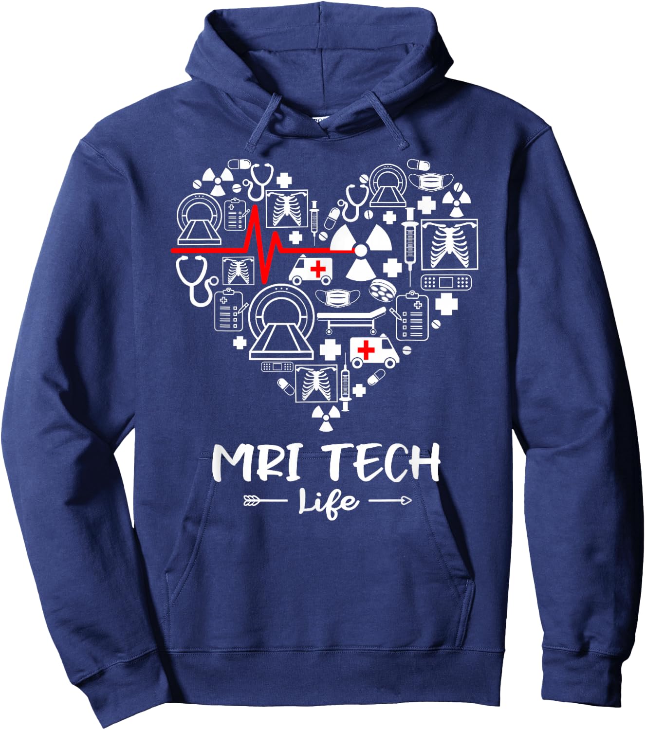 MRI Tech Life Heart Funny Technologist Hoodie - Hoodie | Navy