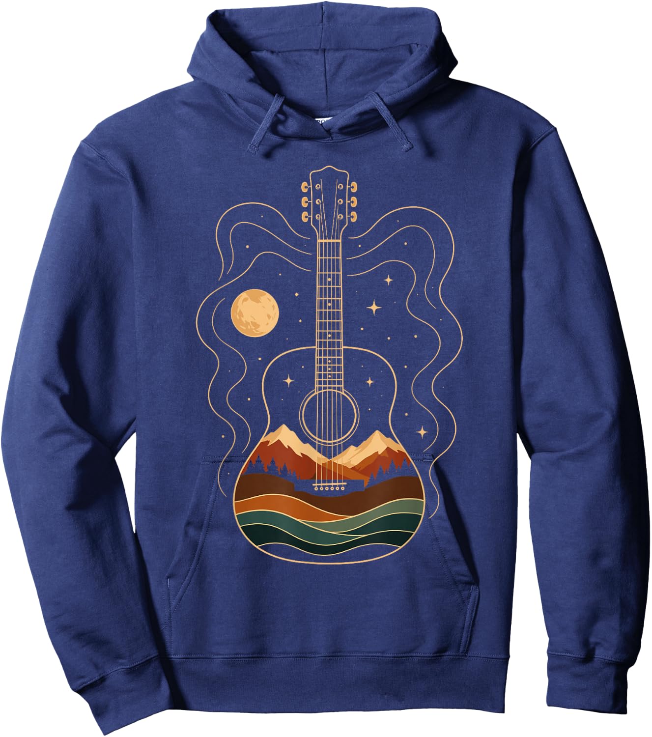 Acoustic Guitar Mountain Moon Nature Music Hoodie - Hoodie | Navy
