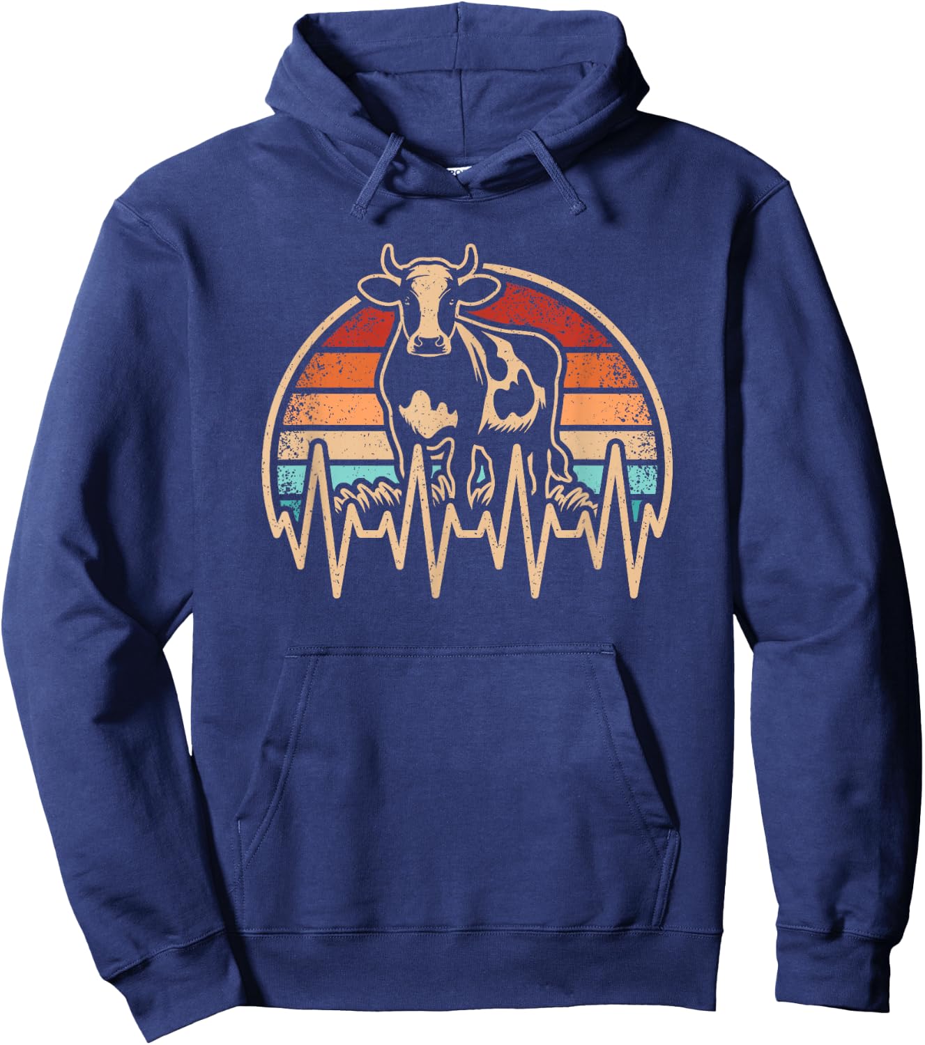 Retro Cow Heartbeat Farming Farmer Vintage Men Hoodie - Hoodie | Navy