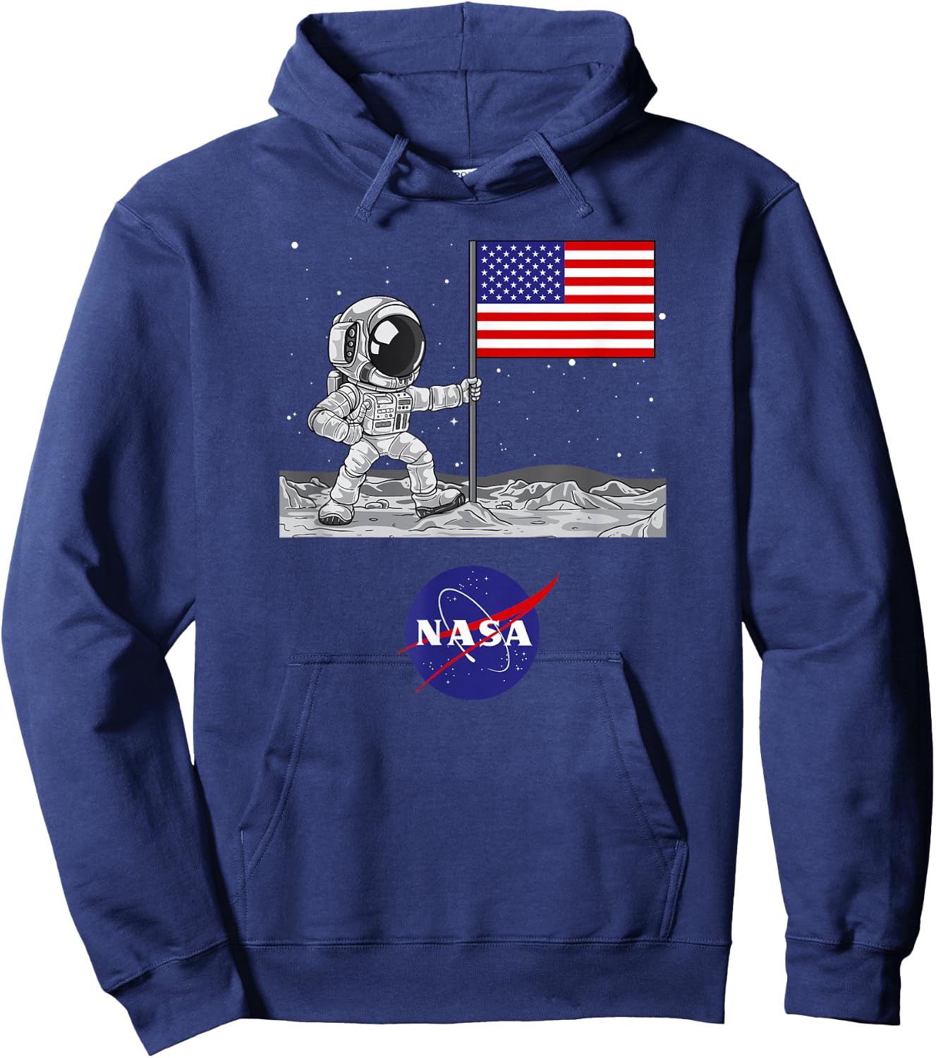 NASA Space - Astronaut and US Flag on Moon Hoodie - Hoodie | Navy