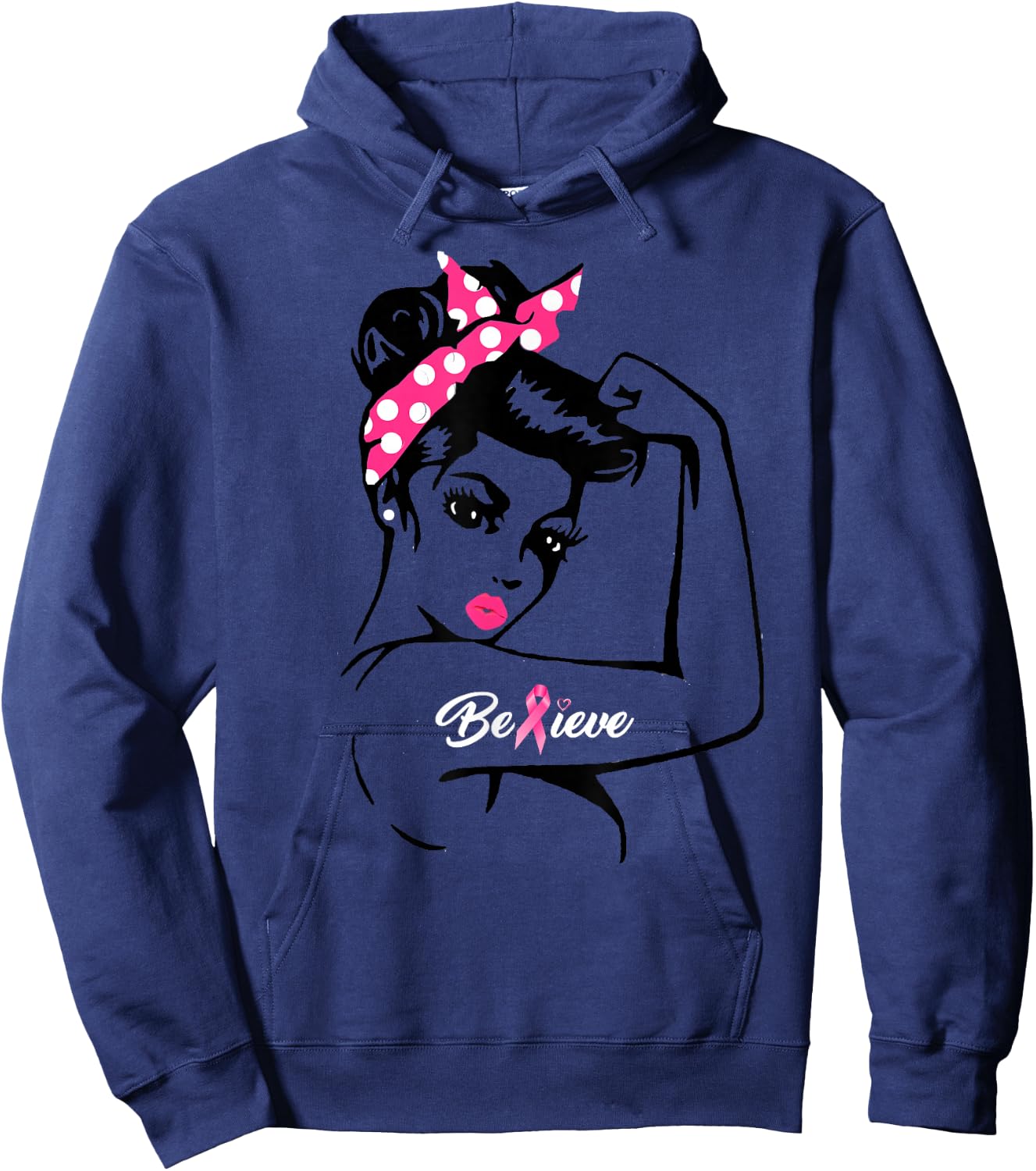Breast Cancer Warrior Awareness Support Believe Hoodie - Hoodie | Navy