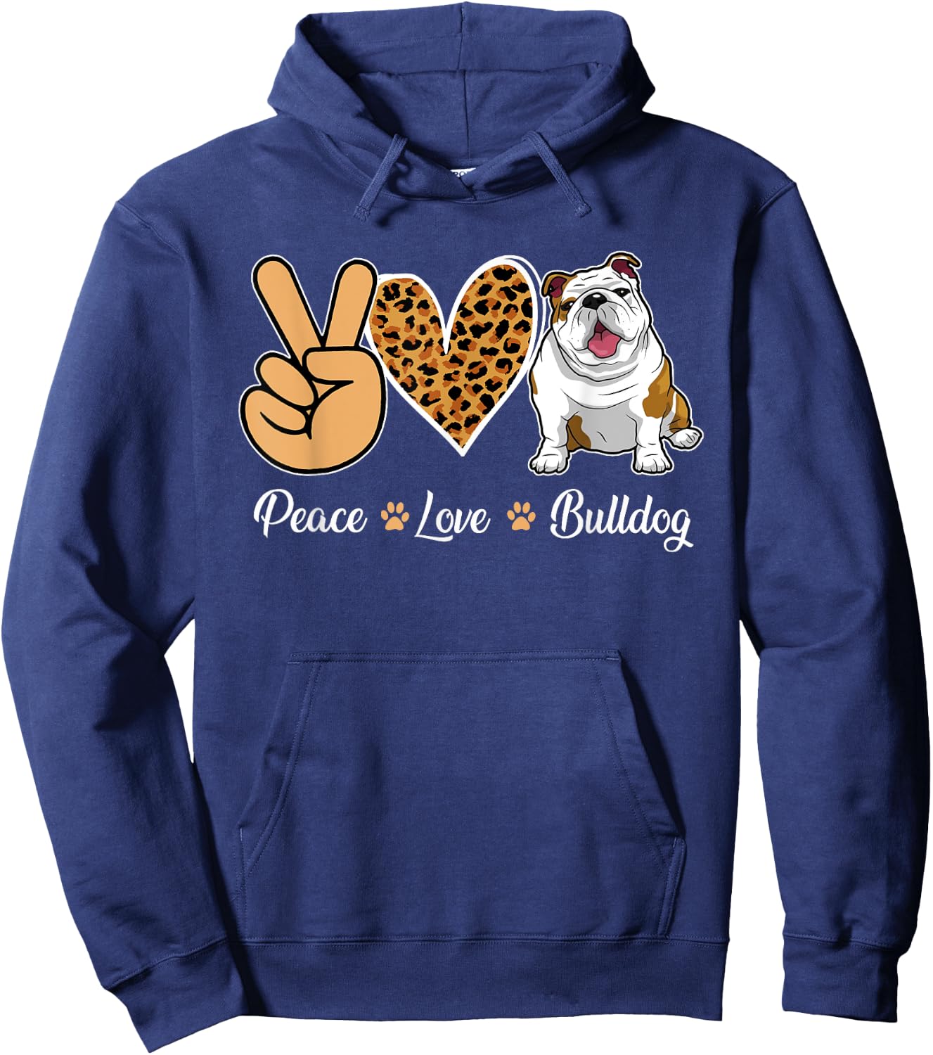 Peace Love Bulldog Leopard Heart Men Women Kids Hoodie - Hoodie | Navy