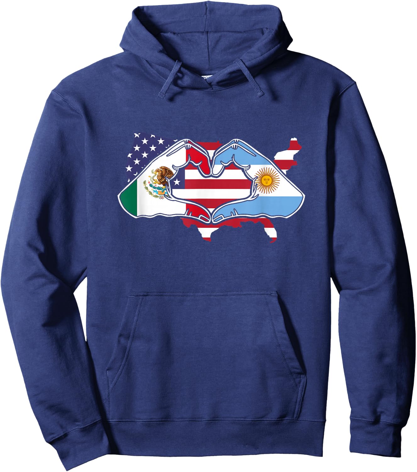 Heart hands Mexico and Argentina. USA flag Hoodie - Hoodie | Navy