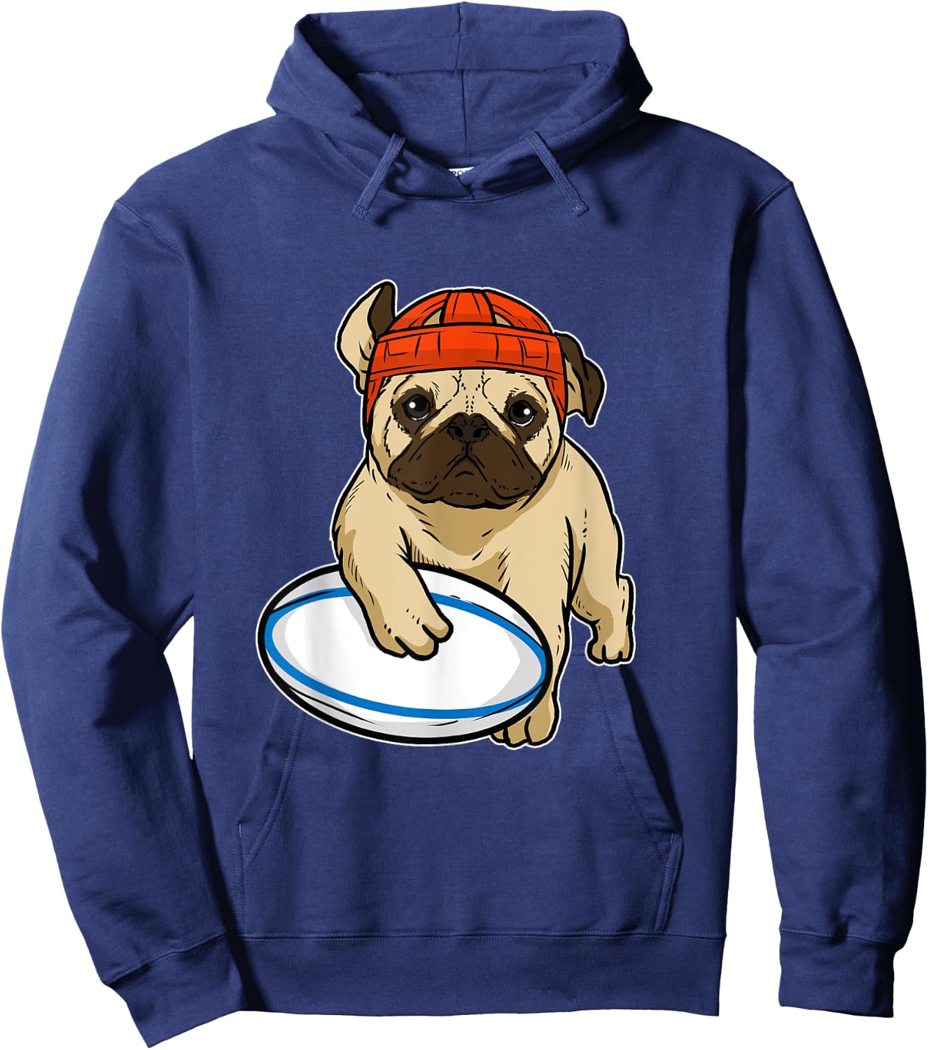 Cute Dog Pug Rugby Gift Rugby Lover Hoodie - Hoodie | Navy