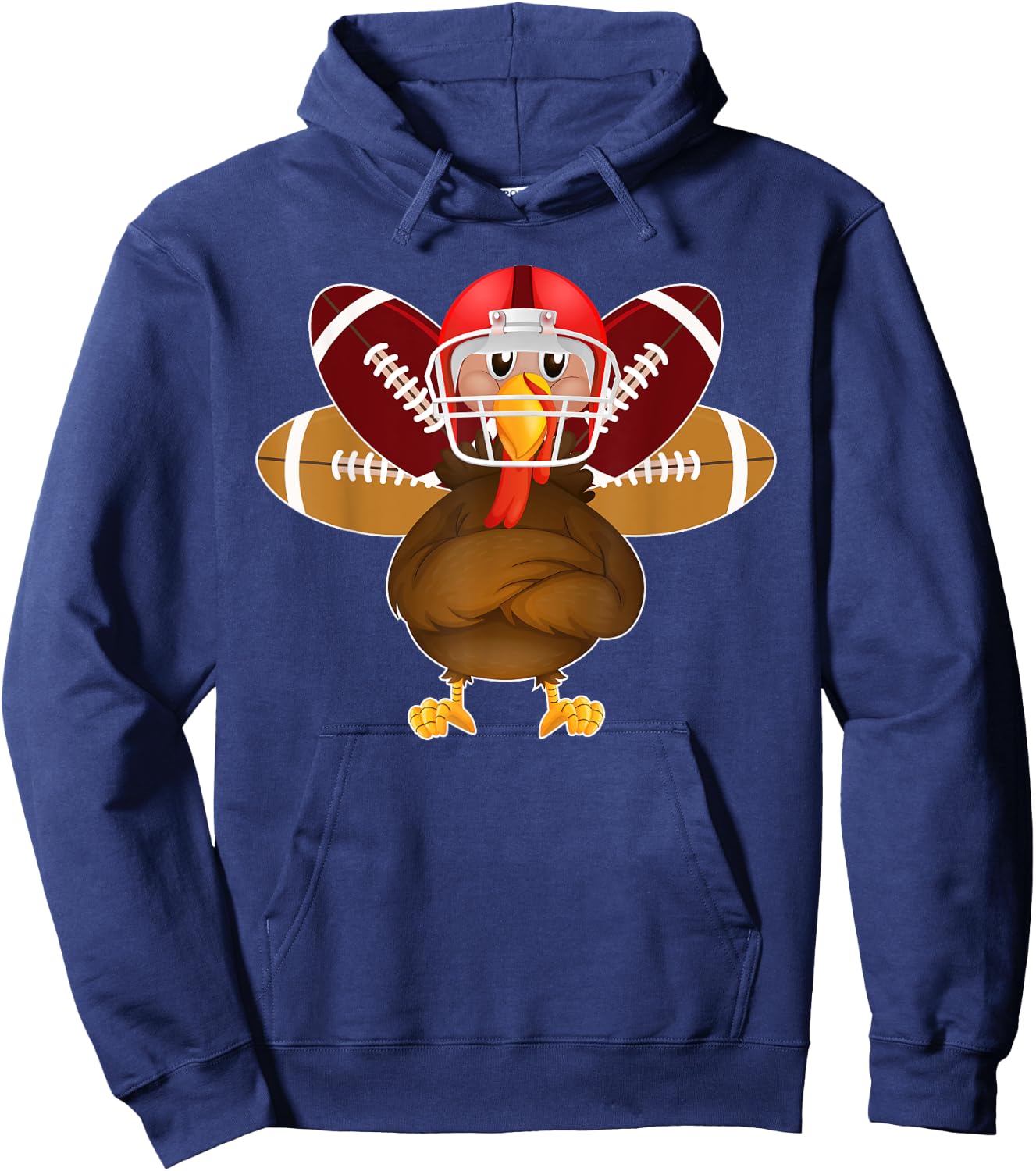 Thanksgiving Beer & Turkey Football Hoodie - Hoodie | Navy