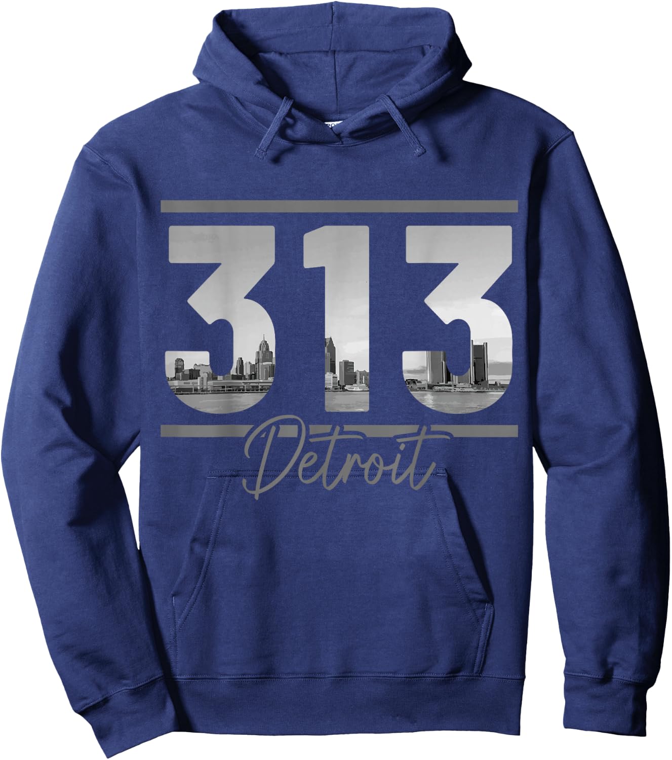 Detroit 313 Area Code Skyline Michigan Vintage Hoodie - Hoodie | Navy