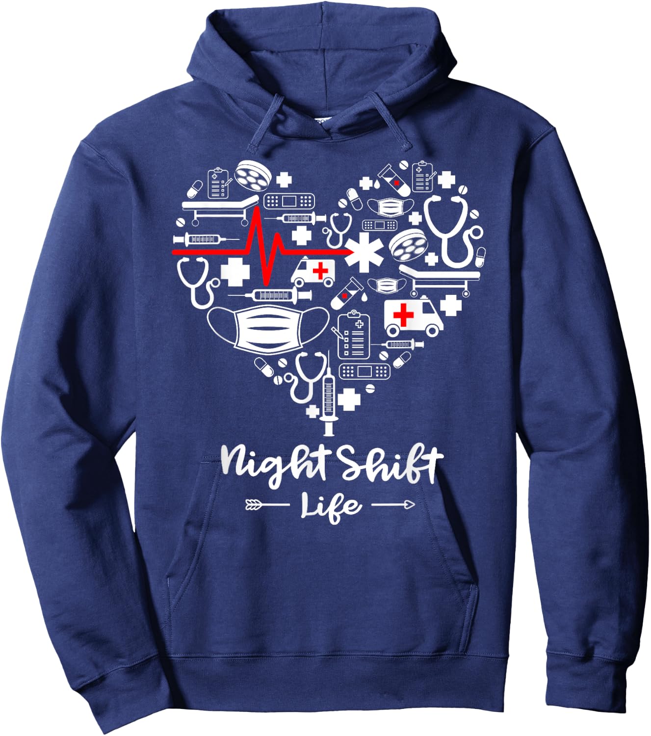 Night Shift Life Heart Funny Night Shift Nurse Hoodie - Hoodie | Navy