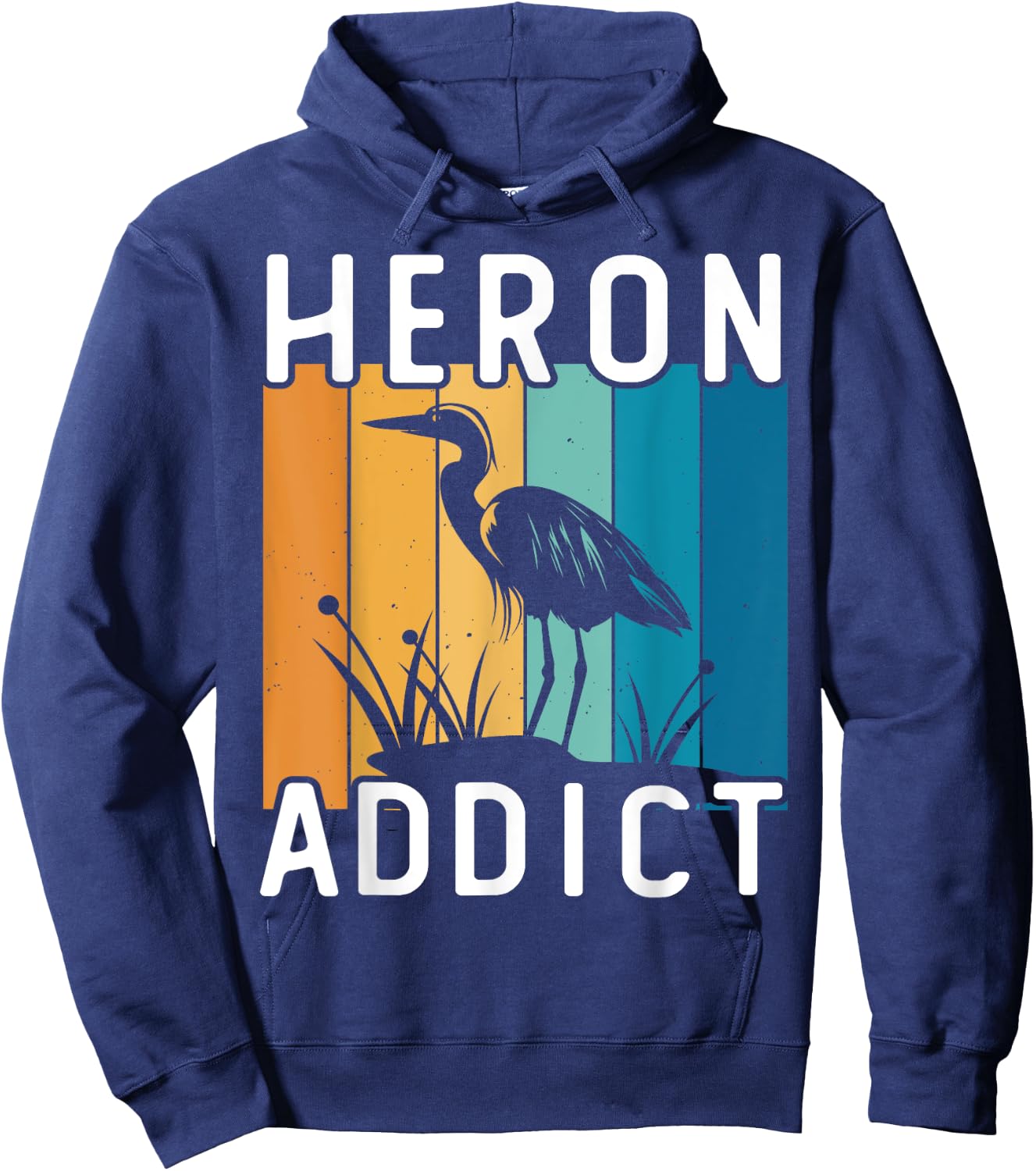 Retro Birding Heron Addict Bird Hoodie - Hoodie | Navy