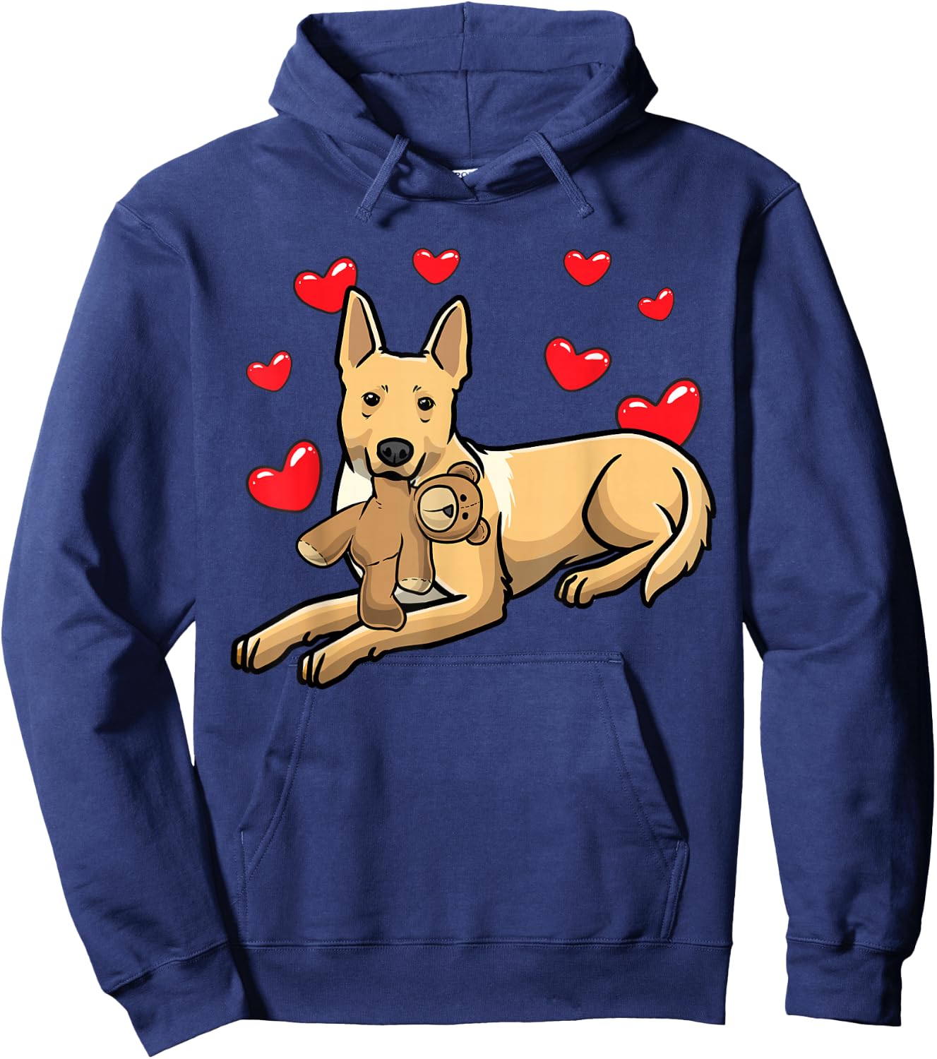 Carolina Dog Dog With Stuffed Animal And Hearts Hoodie - Hoodie | Navy