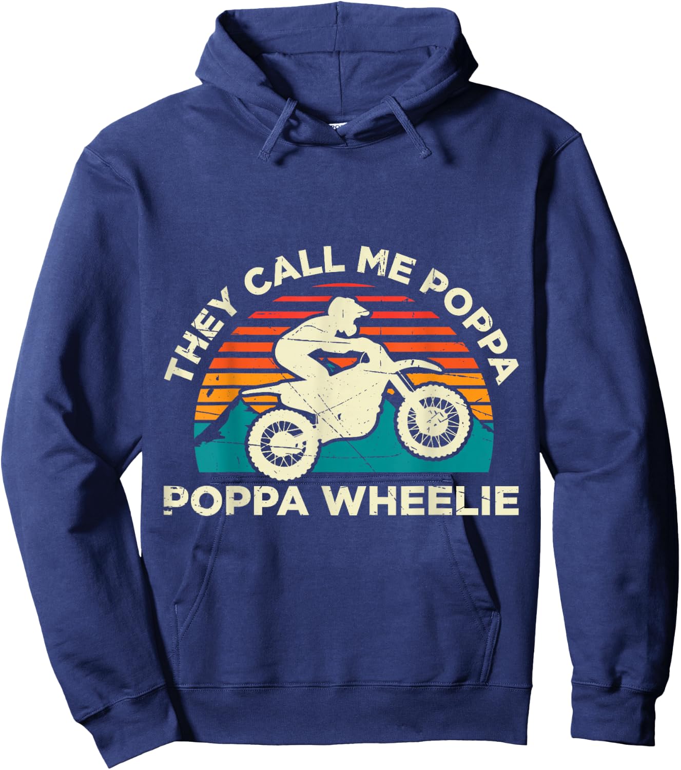 Funny Motocross Offroad Enduro Motorcycle They Call Me Poppa Poppa Wheelie Motocross Black -Adults Small Classic Fit Short Sleeve Cotton Blend Hoodie - Hoodie | Navy