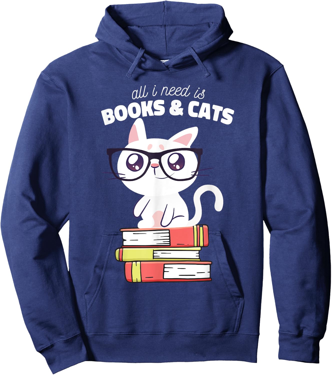 All I need is books & Cats | Books and cats art Hoodie - Hoodie | Navy