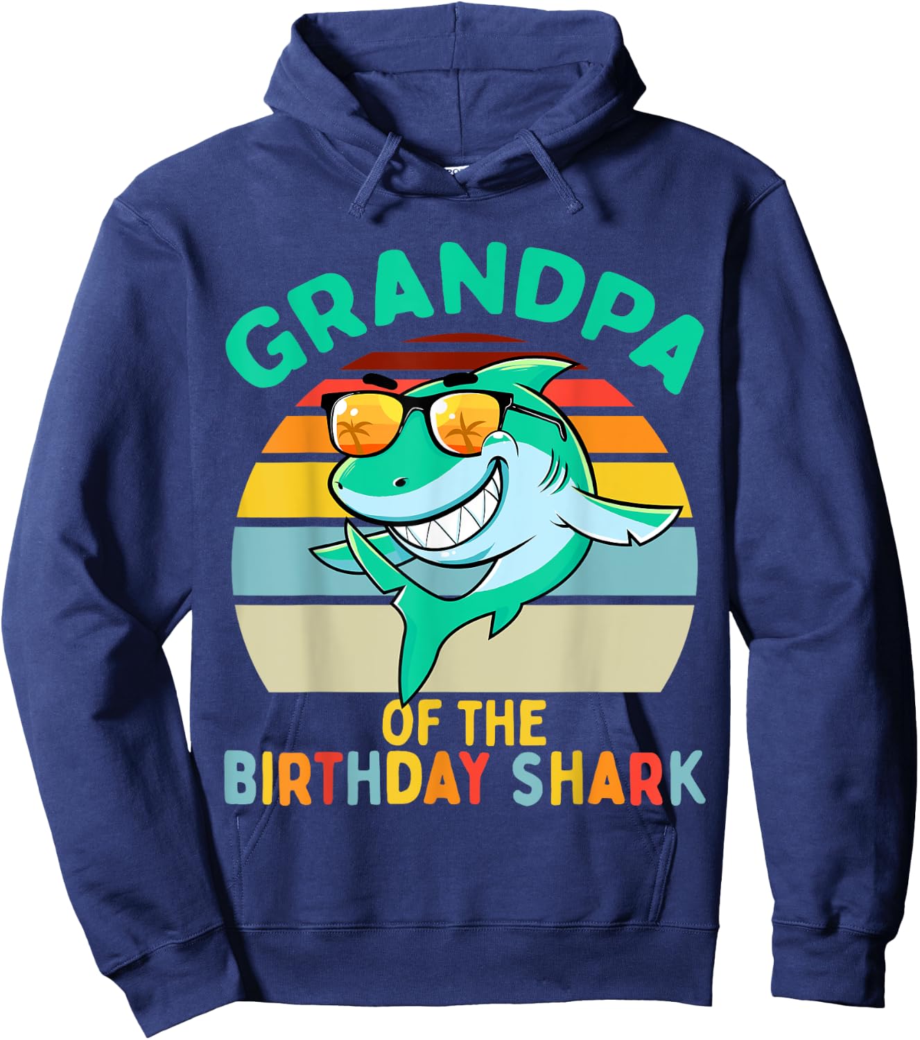 Grandpa Matching Family Shark Birthday Hoodie - Hoodie | Navy