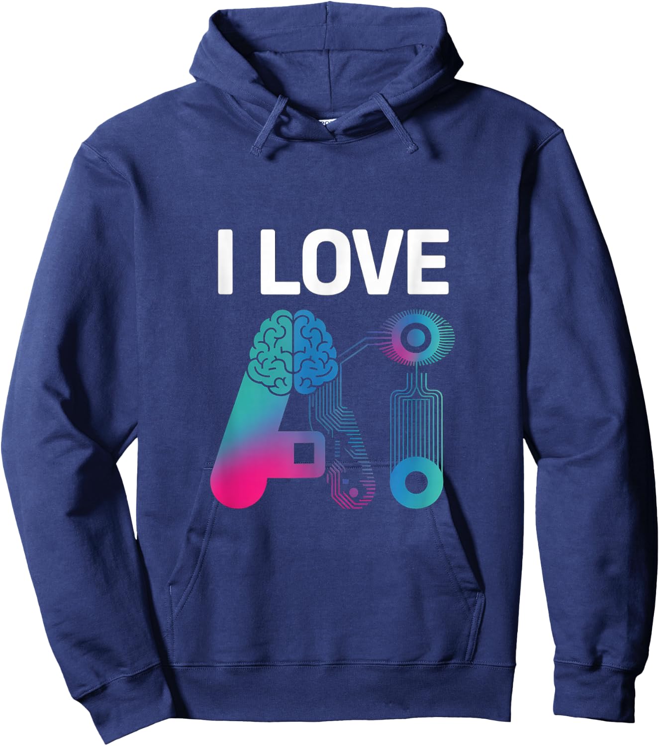 I Love Ai Brain Circuit Tech Design Hoodie - Hoodie | Navy