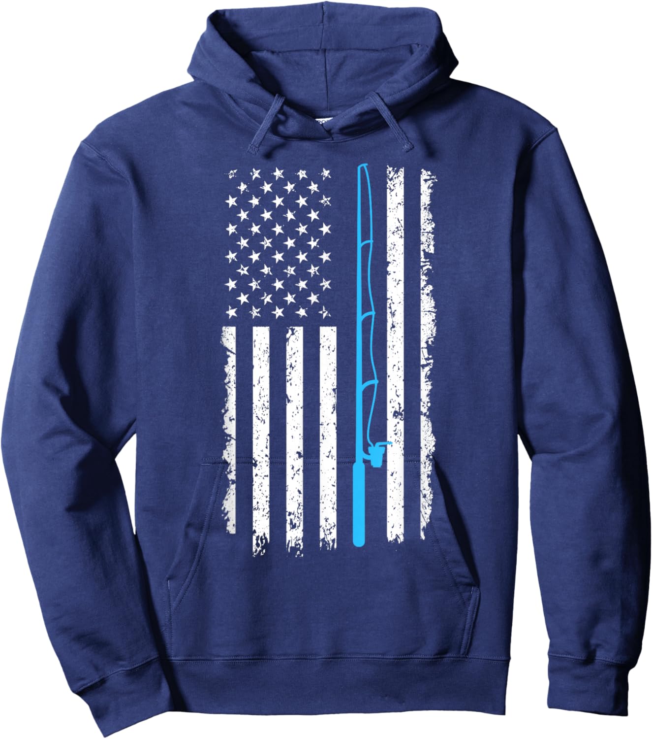 Vintage American Flag Fishing Rod Short Sleeve Hoodie - Hoodie | Navy