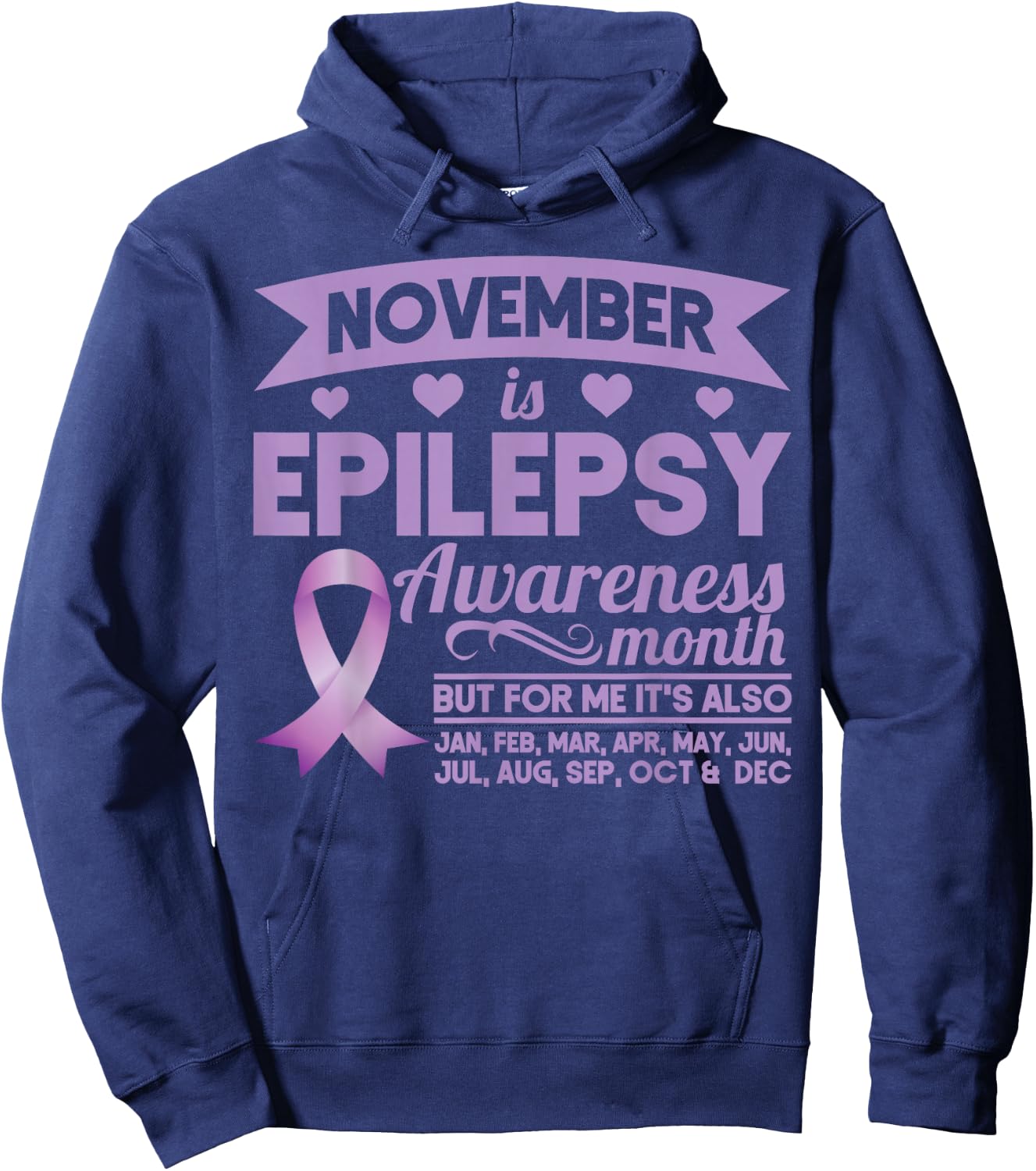 November Is Epilepsy Awareness Month Ribbon Hoodie - Hoodie | Navy