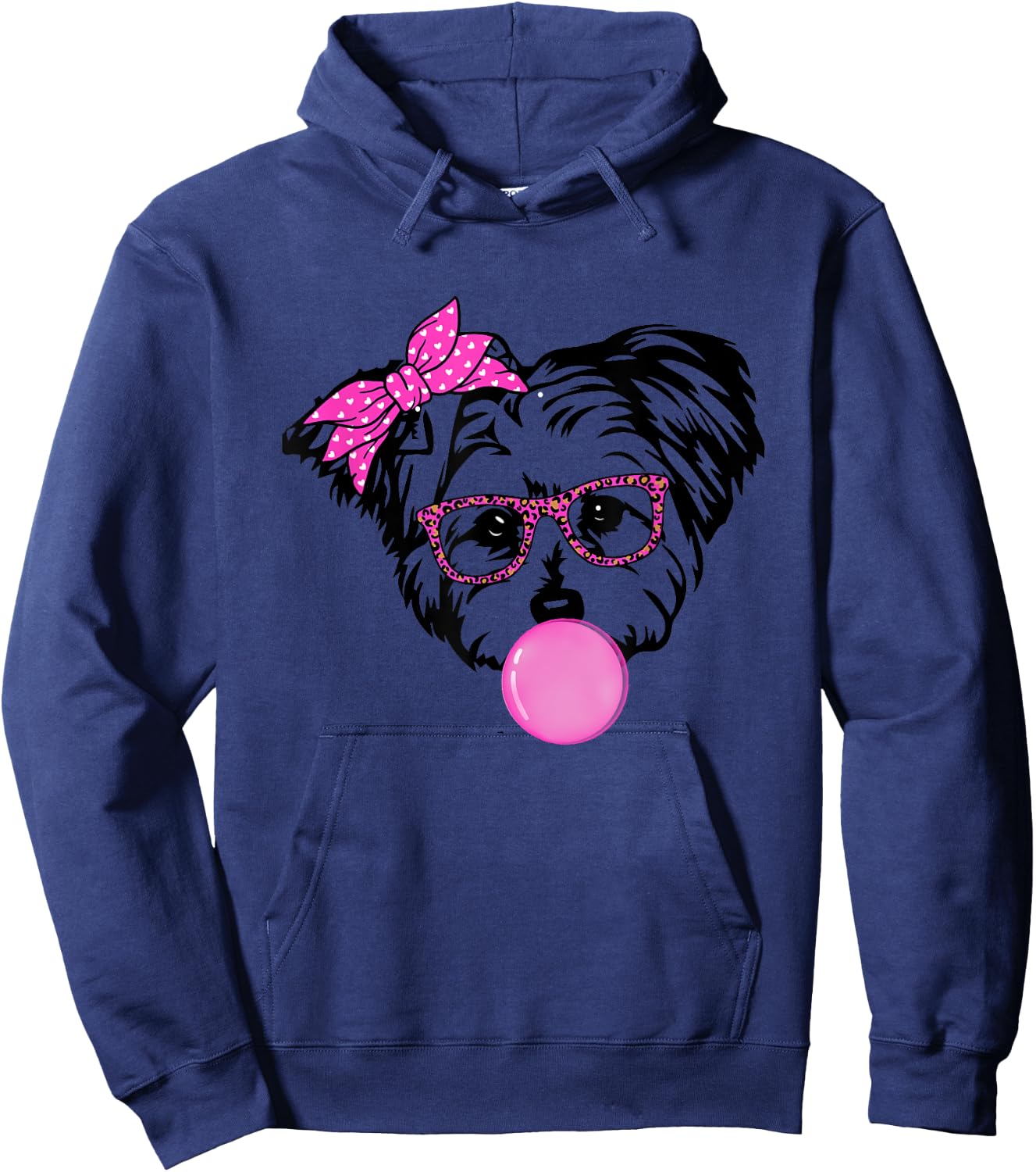 Morkie dog Mom with bubble gum bandana glasses Hoodie - Hoodie | Navy