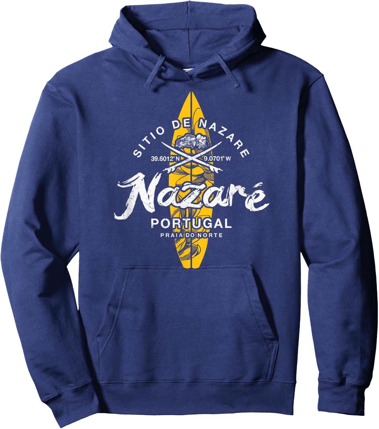 Nazare Portugal Praia do Norte Vintage Surfing Hoodie - Hoodie | Navy