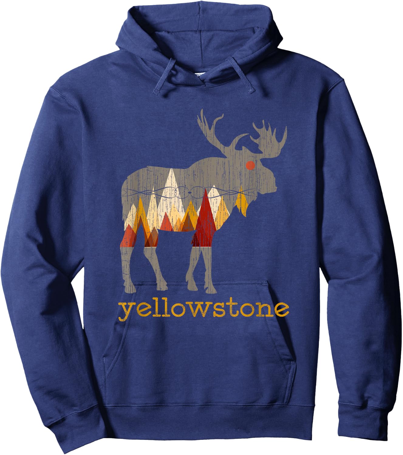 Vintage Yellowstone National Park Bull Moose Hoodie - Hoodie | Navy