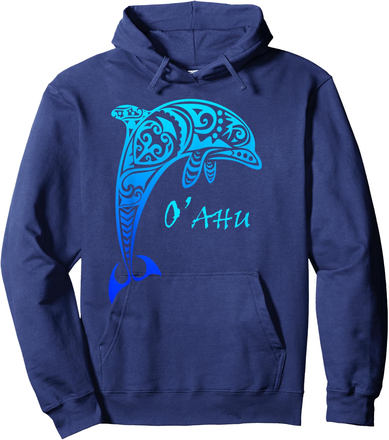 Oahu, Hawaii Vintage Tribal Dolphin Vacation Hoodie - Hoodie | Navy
